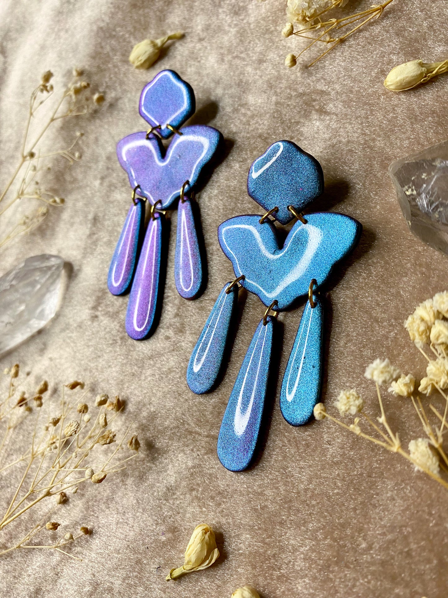 Chevron Statement Color Shift (Teal/Purple) Earrings