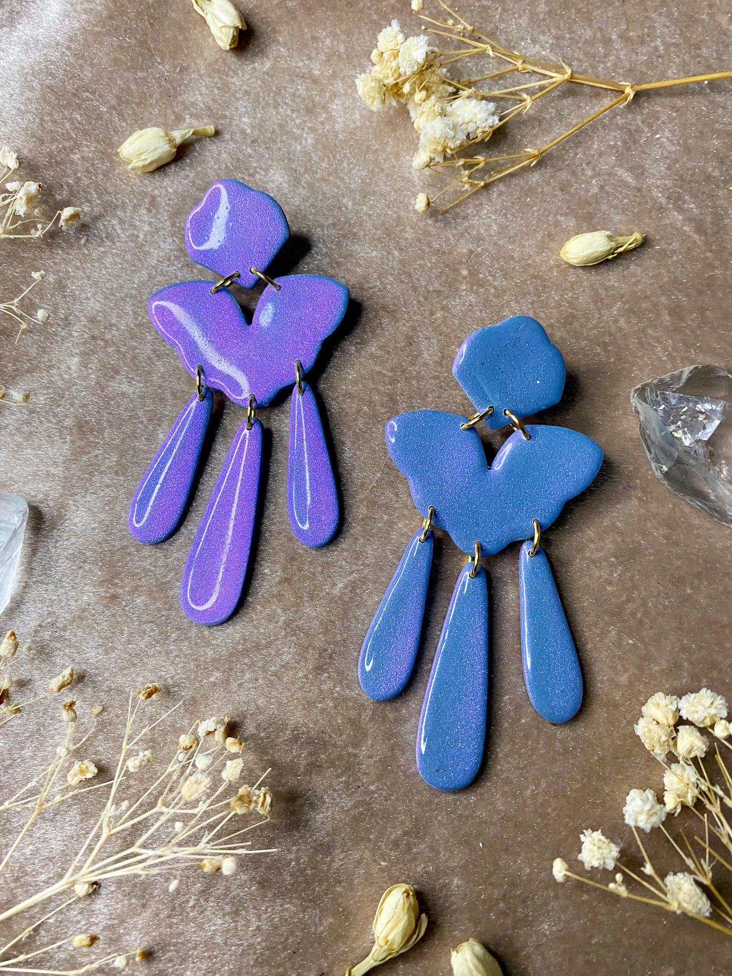 Chevron Statement Color Shift (Light Blue/Violet) Earrings
