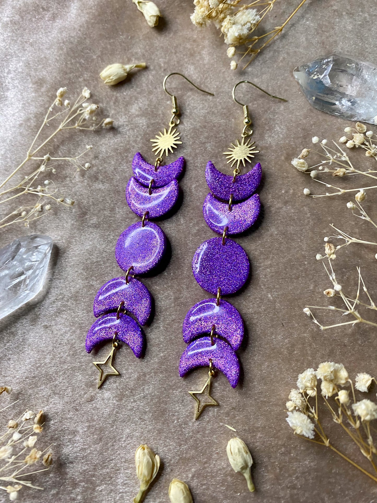 Purple Holographic Moon Phase Earrings