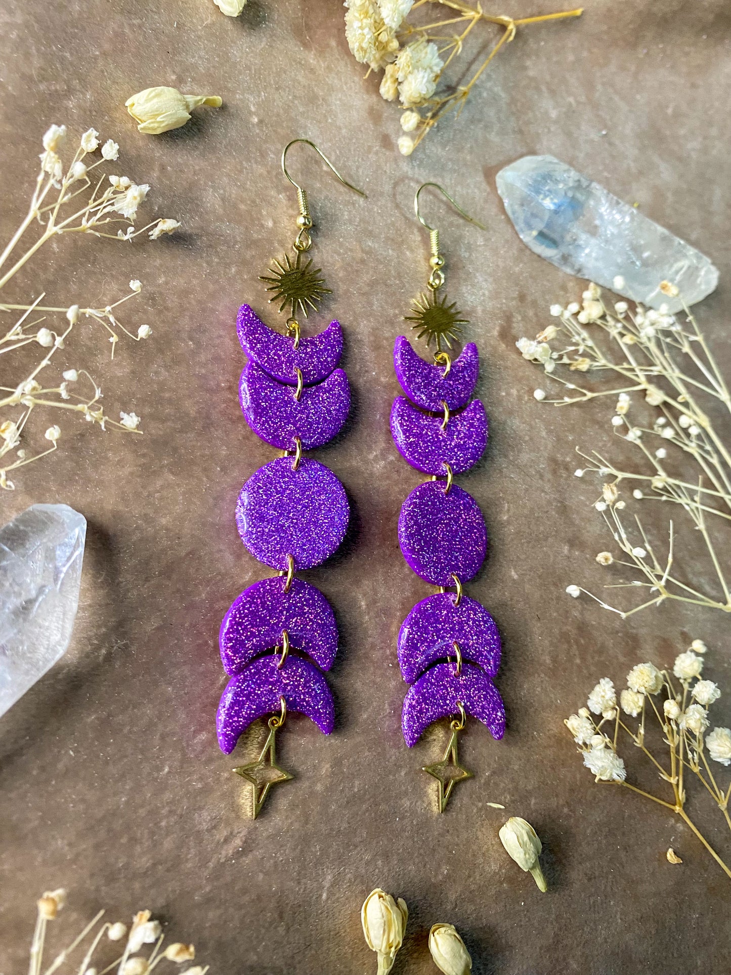 Purple Holographic Moon Phase Earrings
