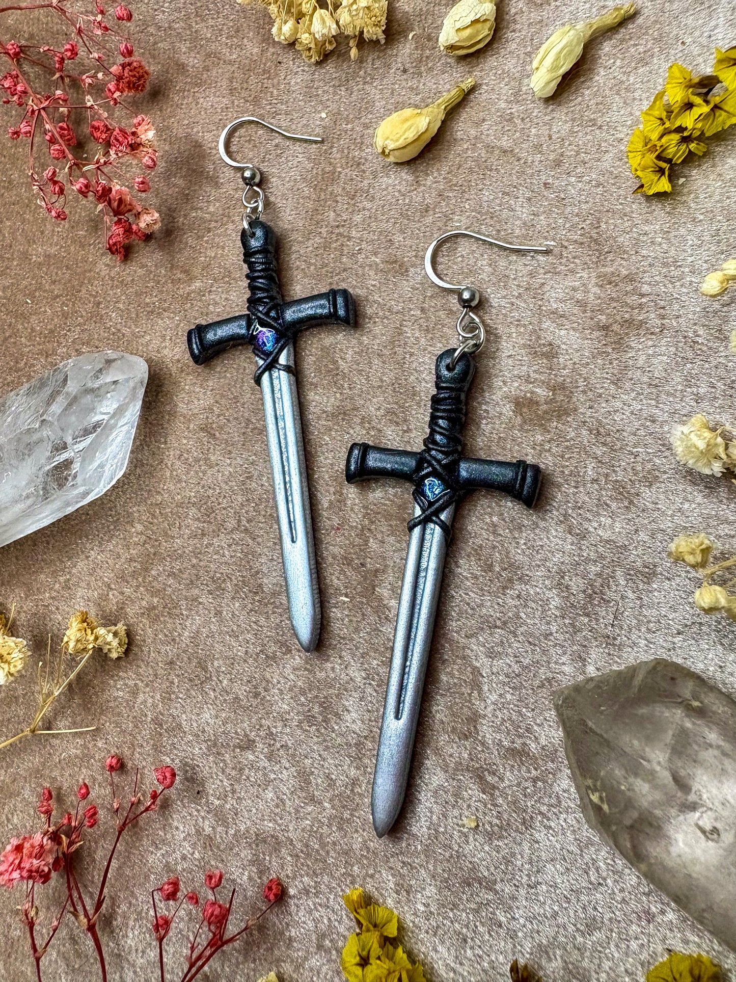 Silver Long Sword Earrings