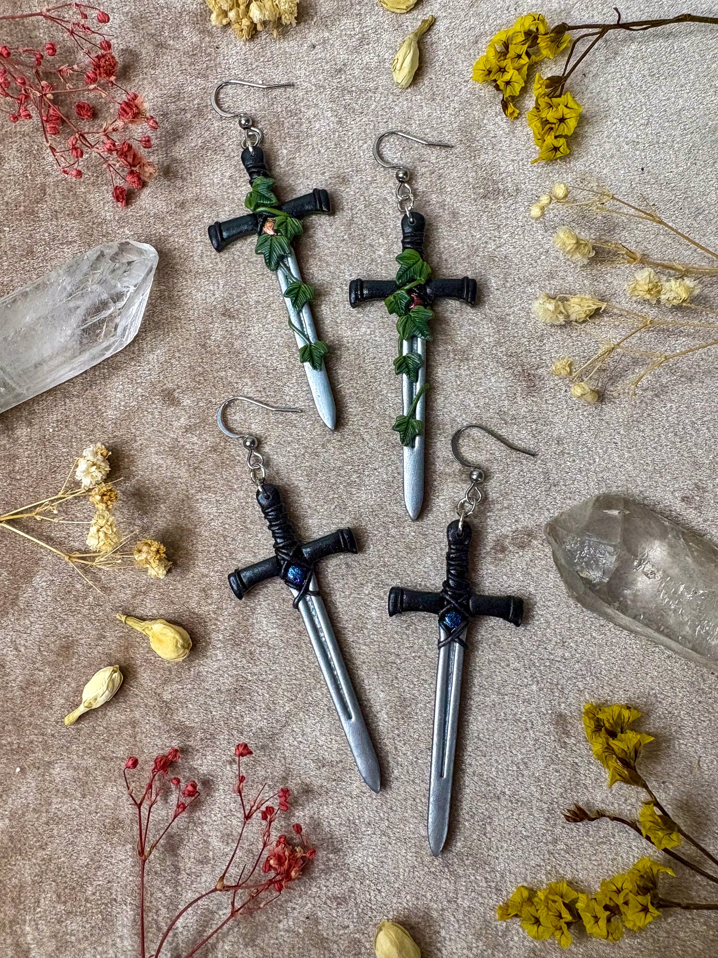 Silver Long Sword Earrings