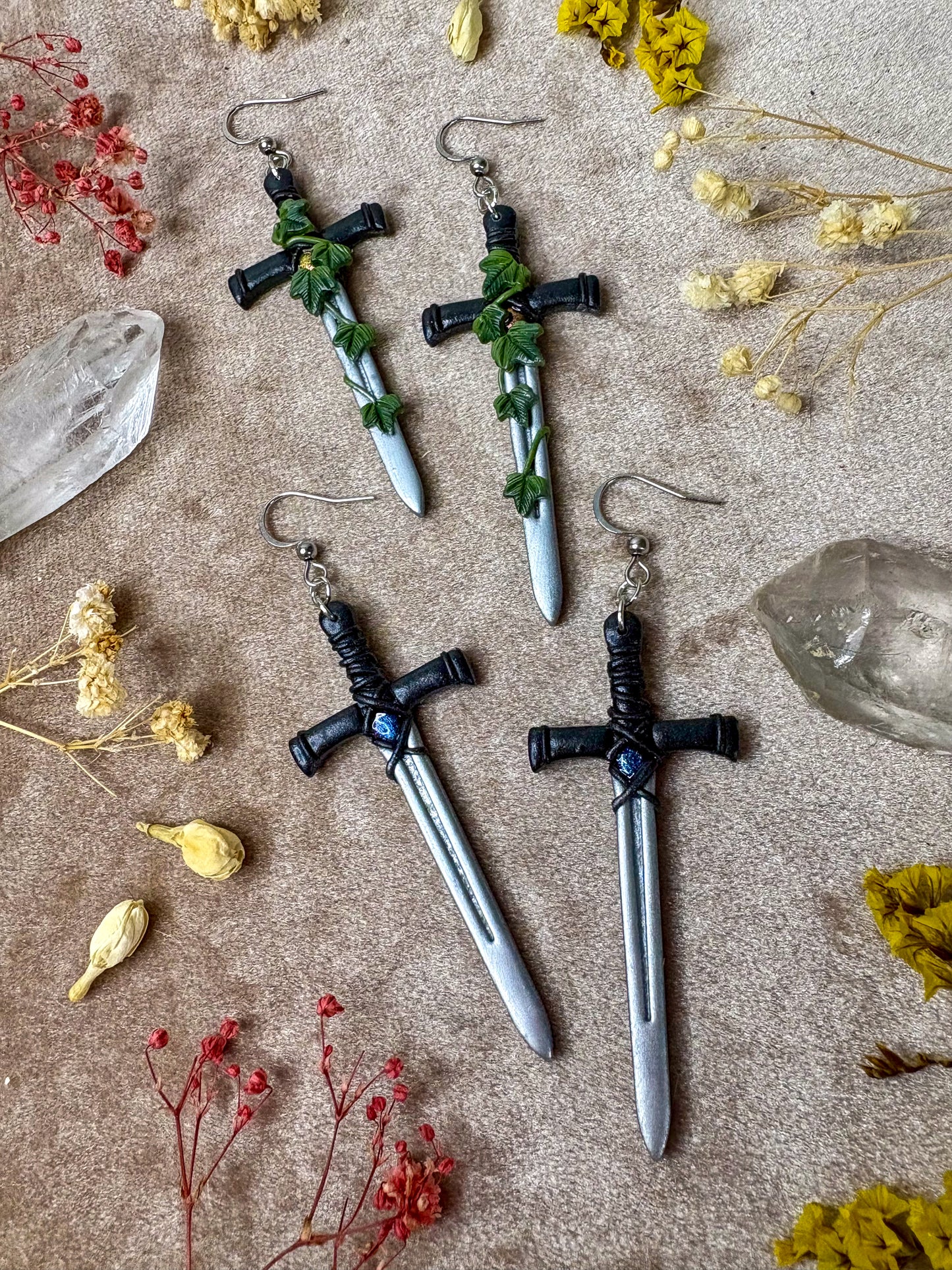 Silver Long Sword Earrings