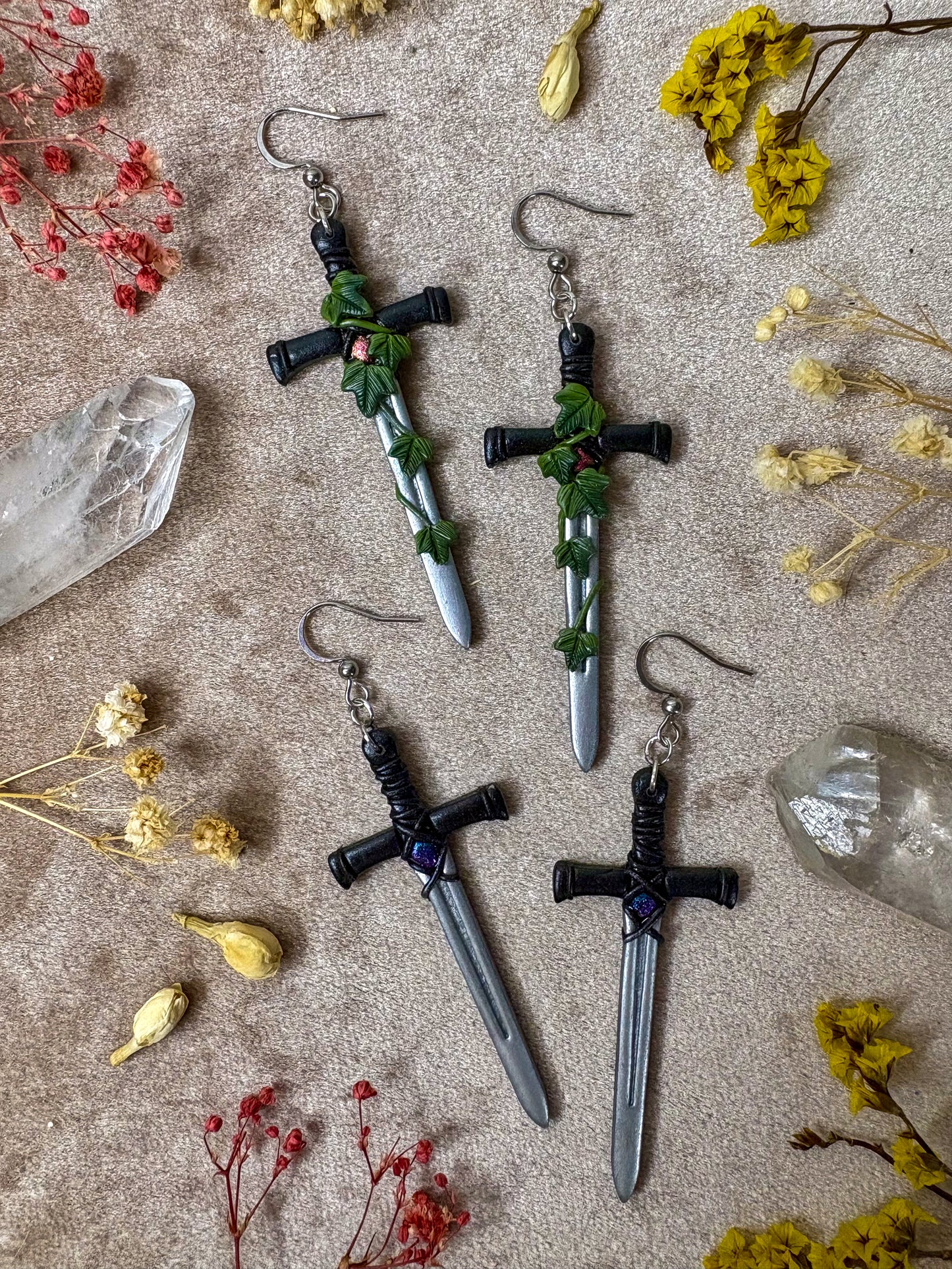 Silver Long Sword Earrings