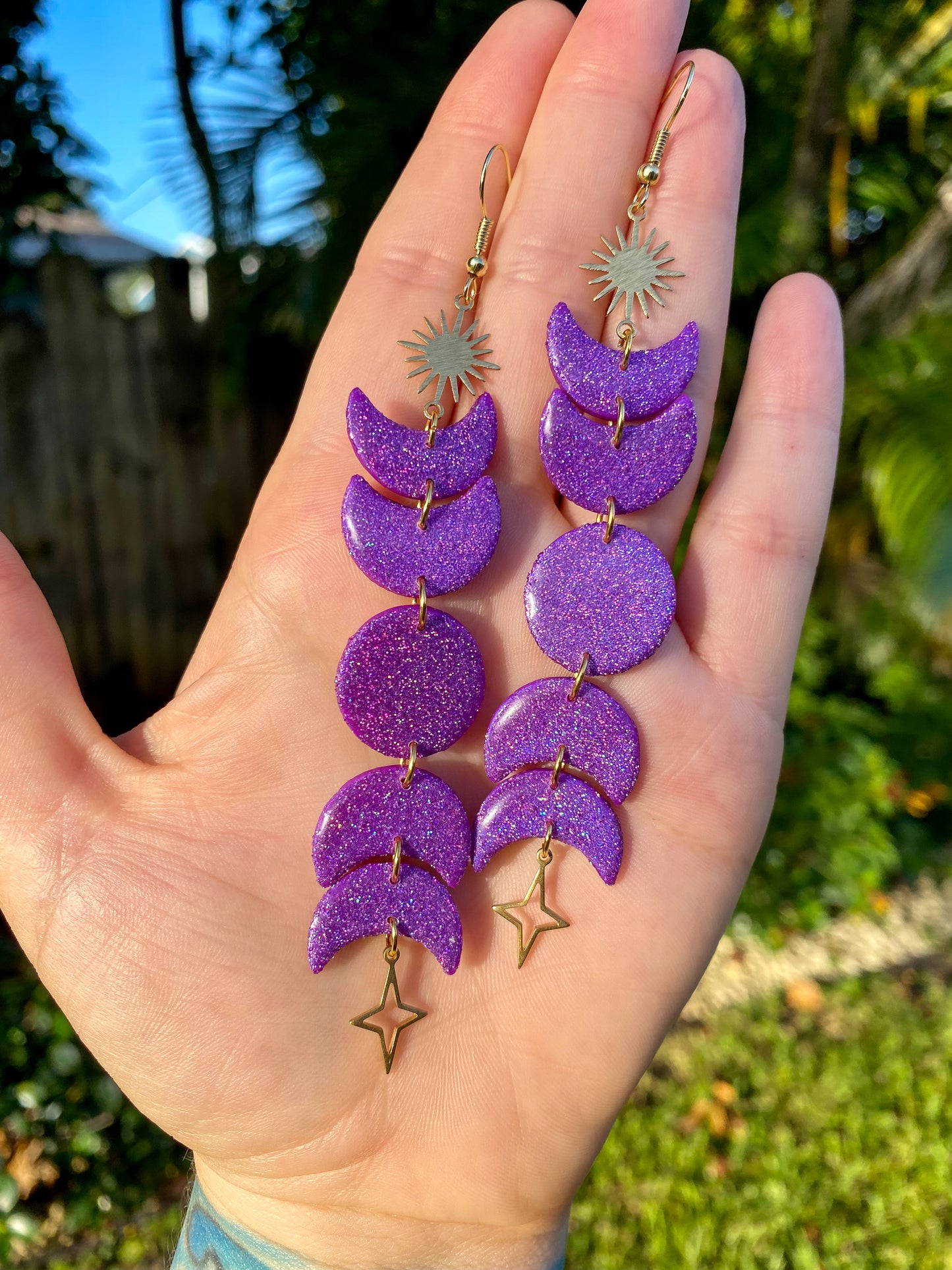 Purple Holographic Moon Phase Earrings