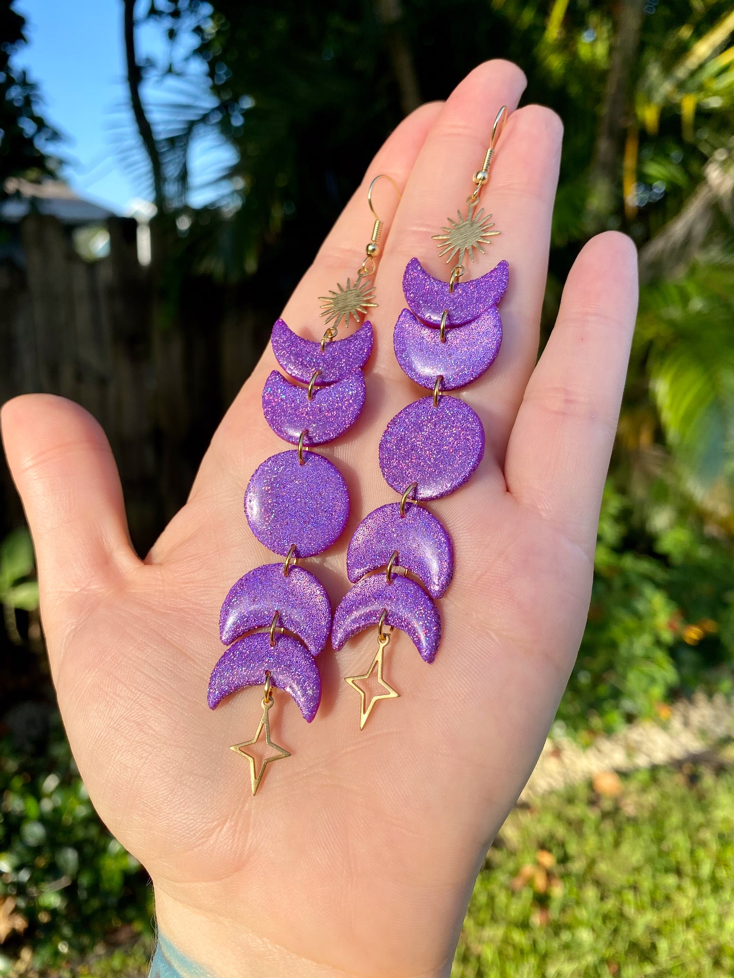 Purple Holographic Moon Phase Earrings