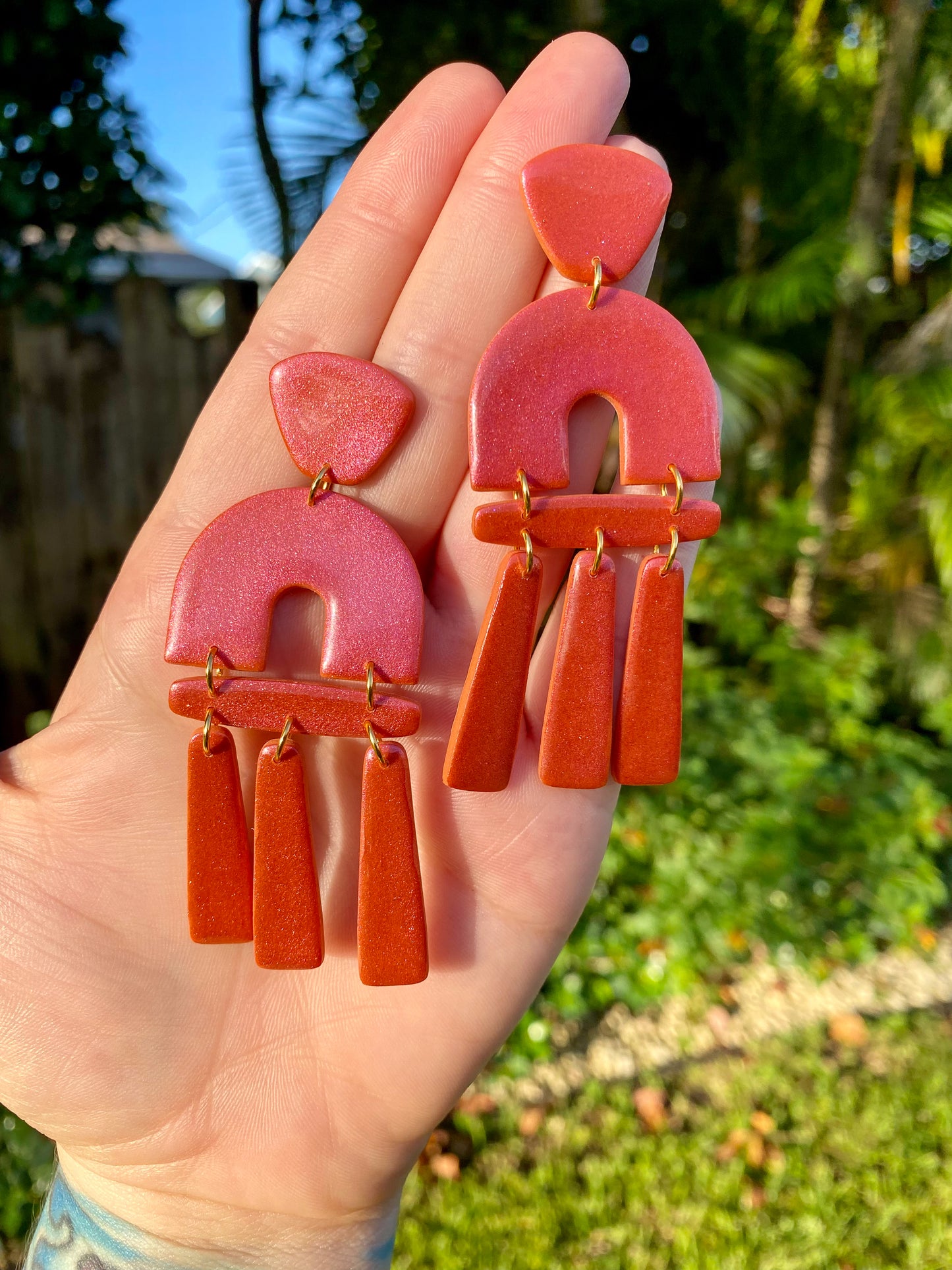 Organic Arch Statement Color Shift (Orange/Coral) Earrings