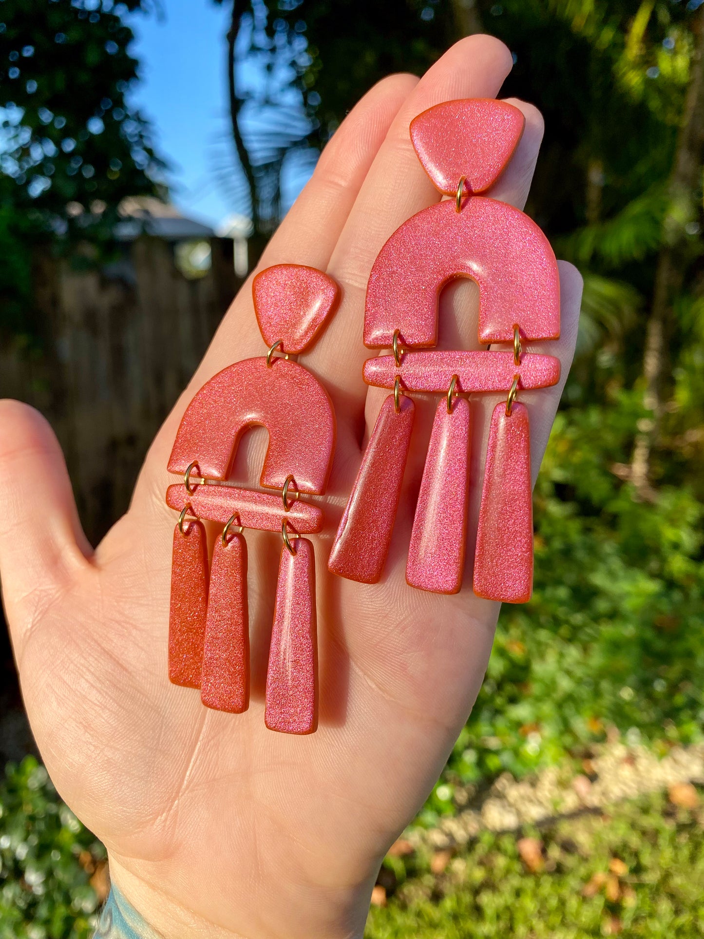 Organic Arch Statement Color Shift (Orange/Coral) Earrings