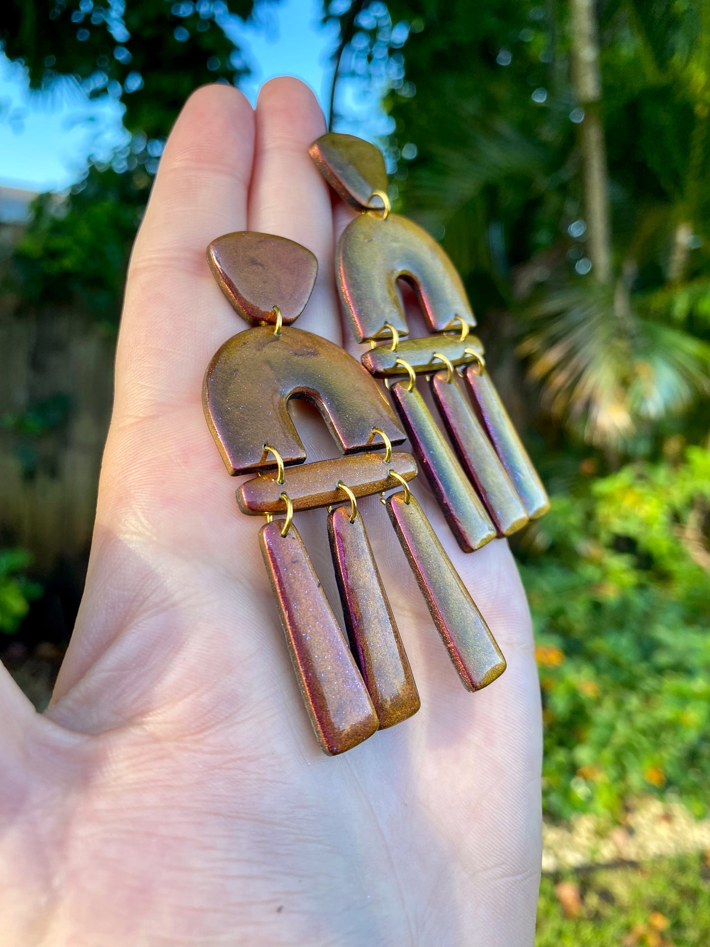 Organic Arch Statement Color Shift (Burgundy/Gold) Earrings