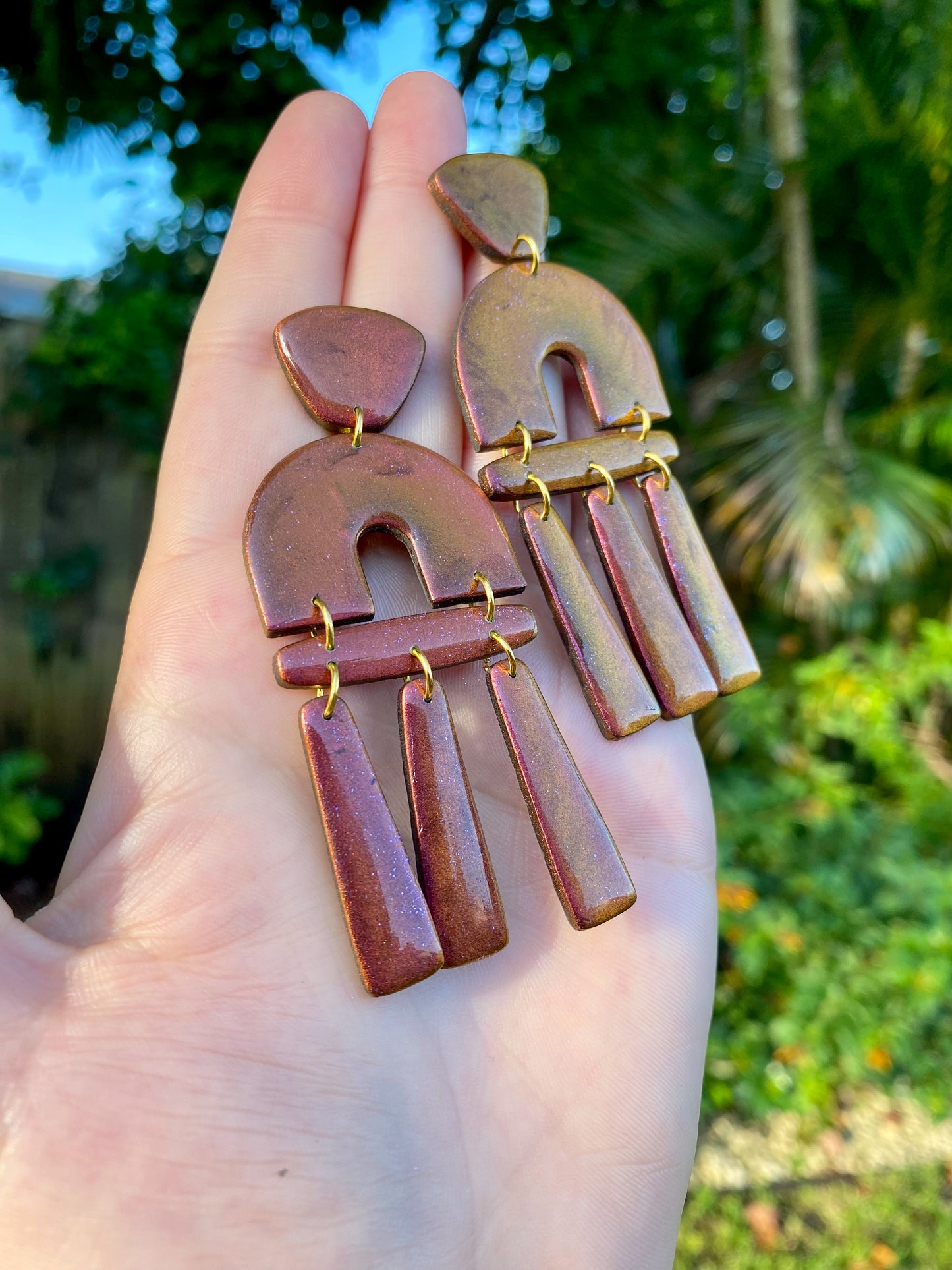 Organic Arch Statement Color Shift (Burgundy/Gold) Earrings
