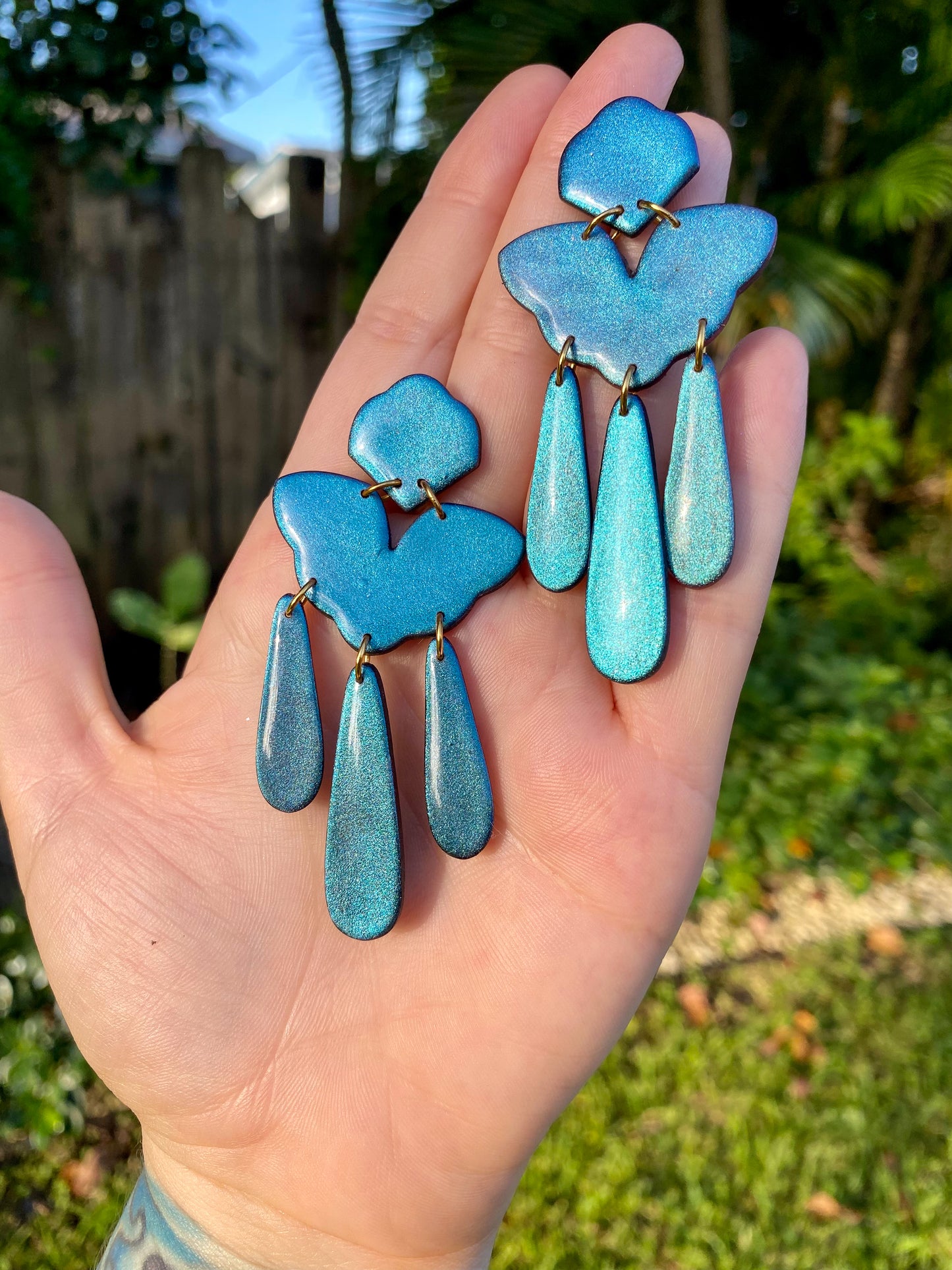 Chevron Statement Color Shift (Teal/Purple) Earrings