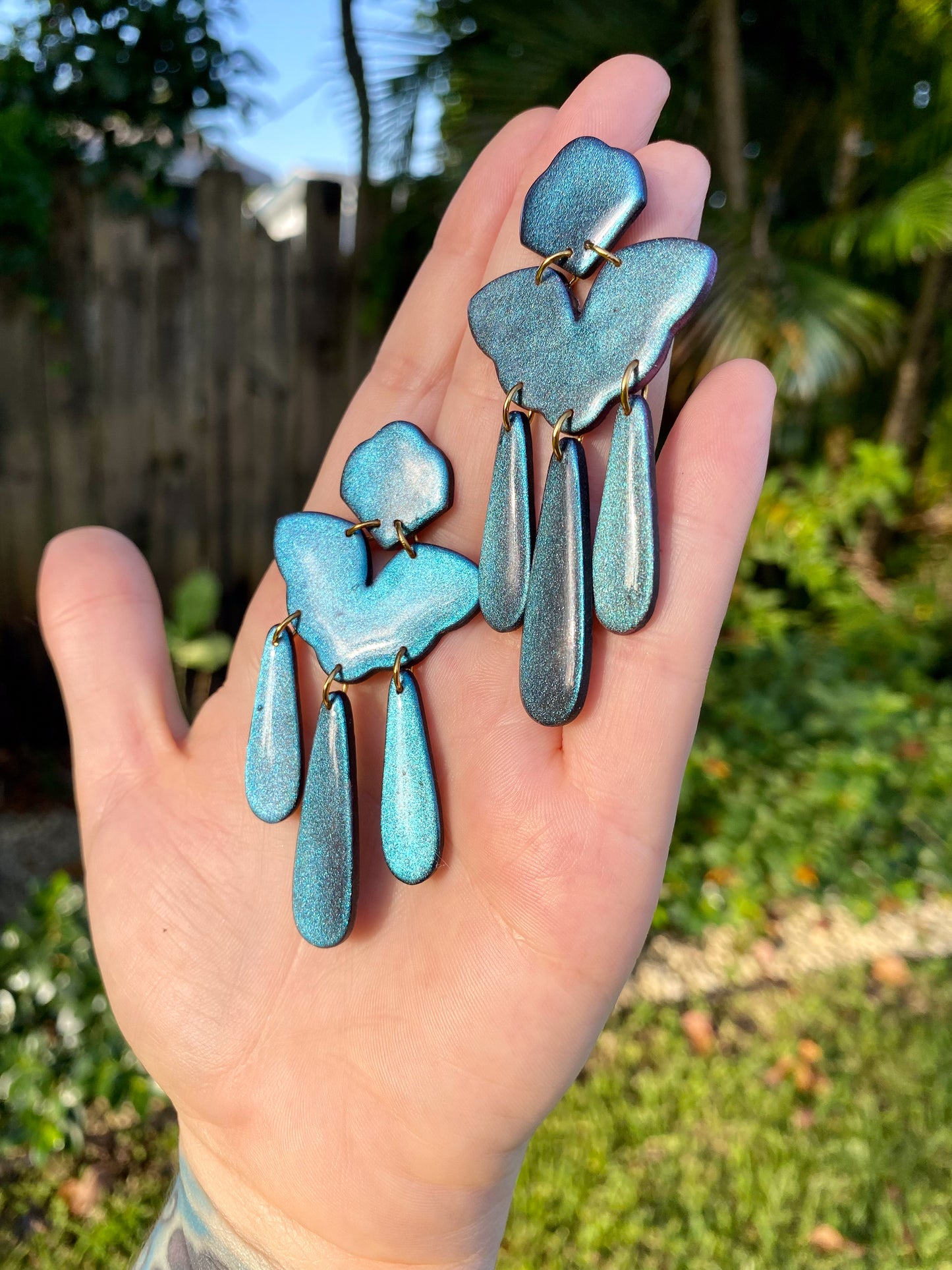 Chevron Statement Color Shift (Teal/Purple) Earrings