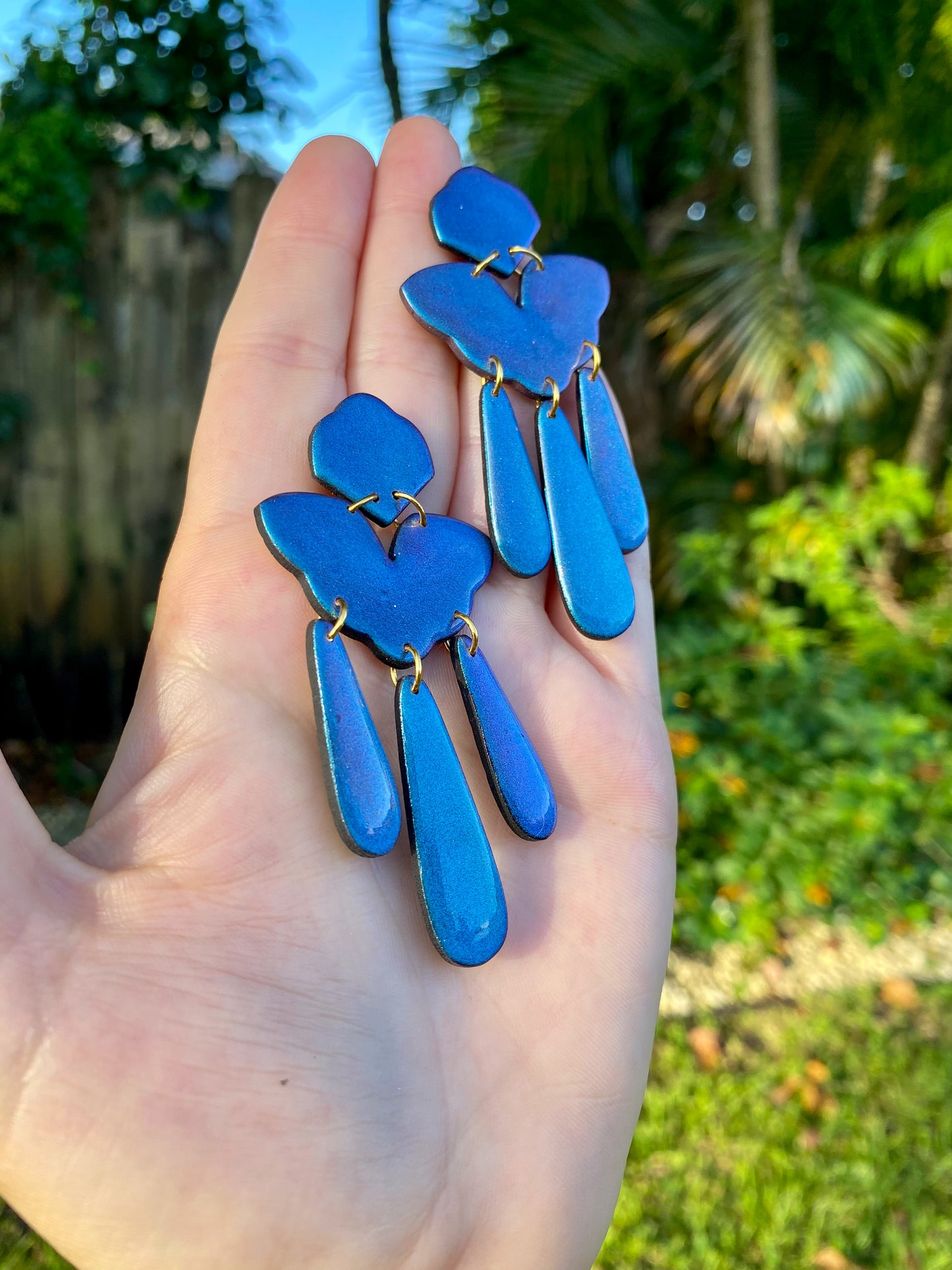 Chevron Statement Color Shift (Teal/Purple) Earrings