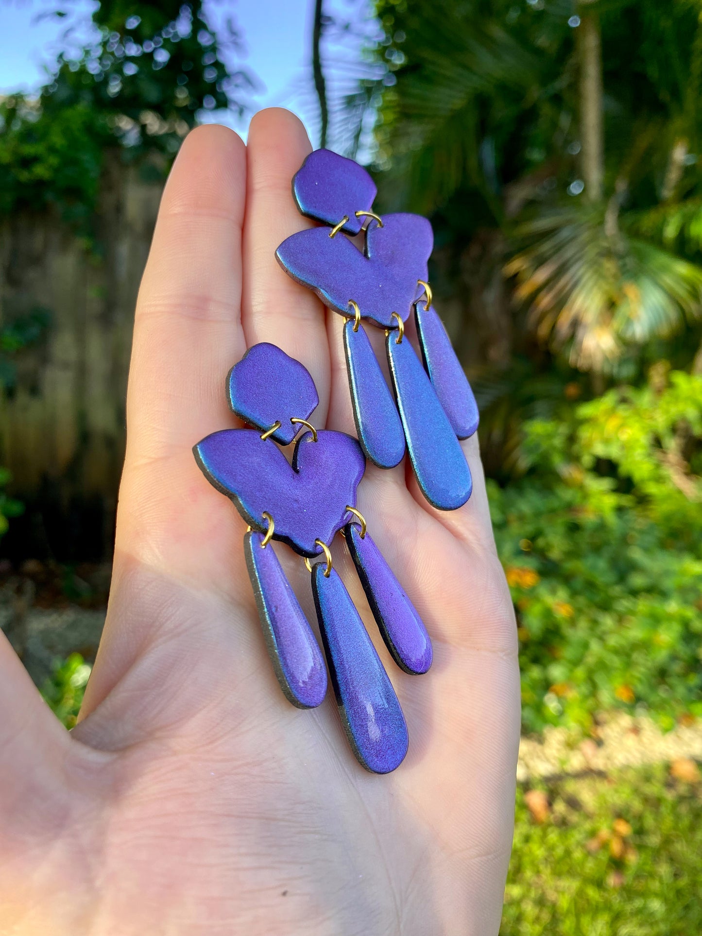 Chevron Statement Color Shift (Teal/Purple) Earrings