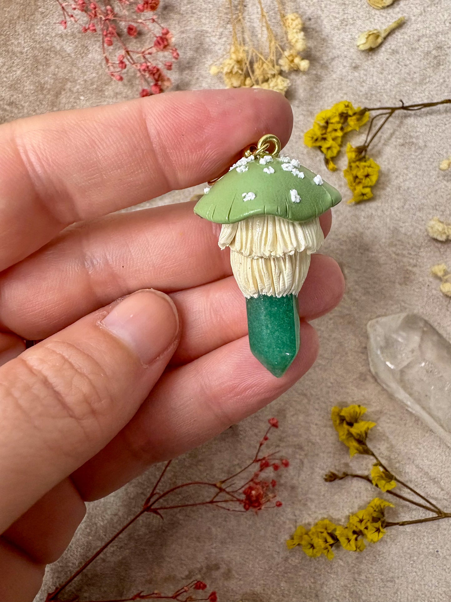 Green Aventurine Crystal Mushroom Earrings
