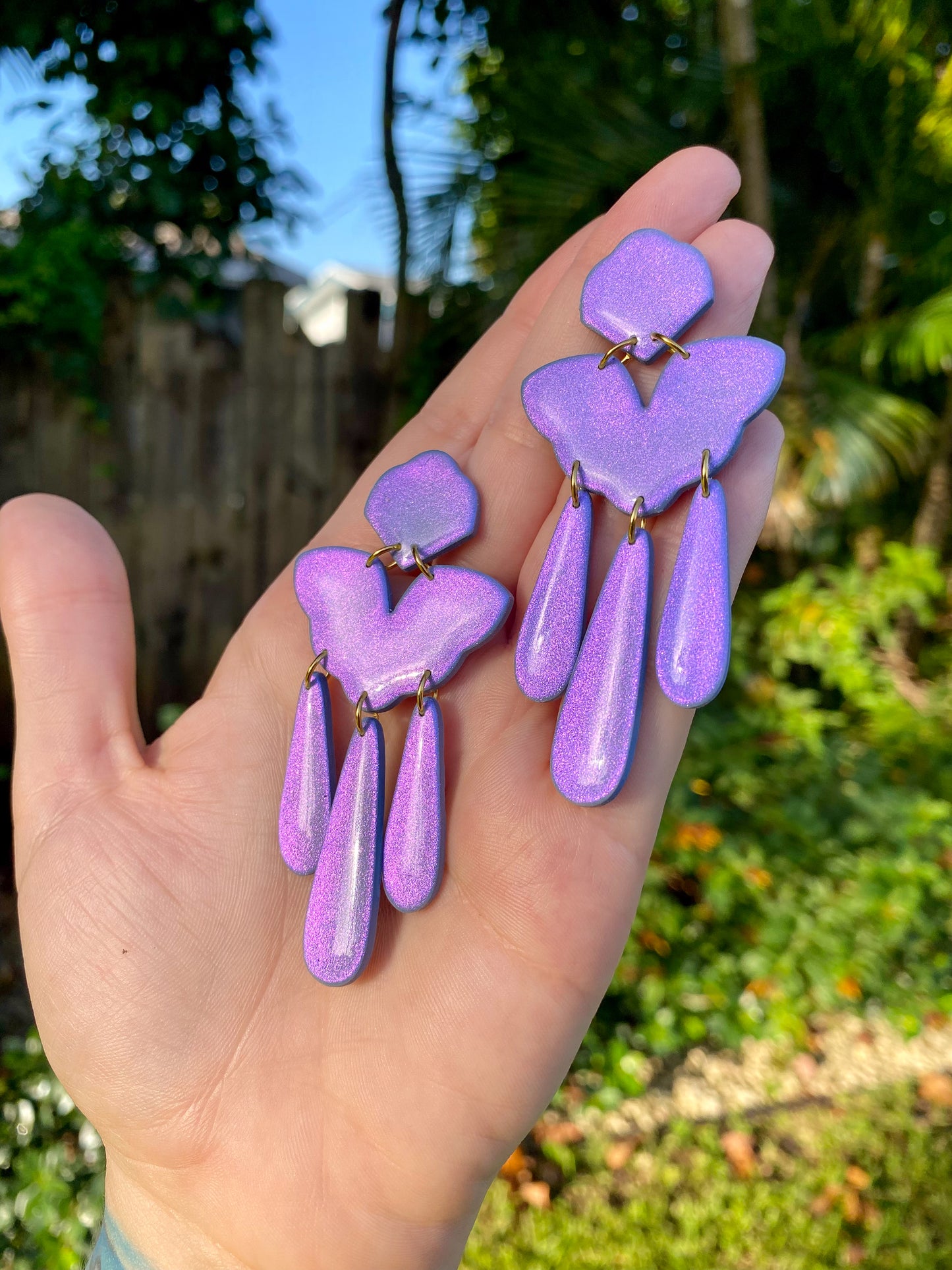 Chevron Statement Color Shift (Light Blue/Violet) Earrings