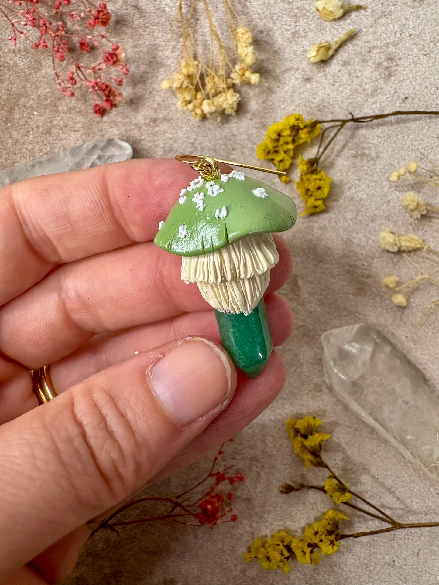 Green Aventurine Crystal Mushroom Earrings