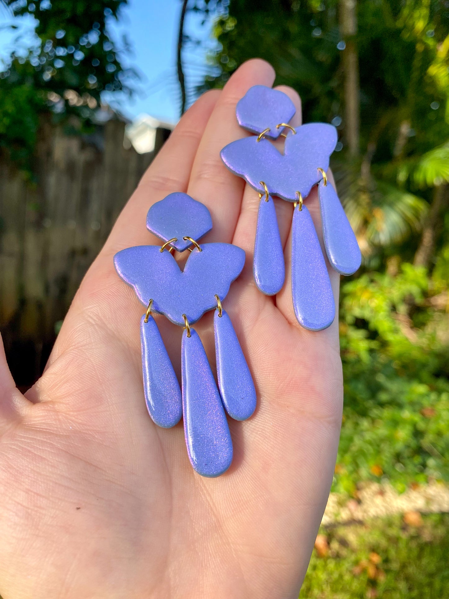 Chevron Statement Color Shift (Light Blue/Violet) Earrings