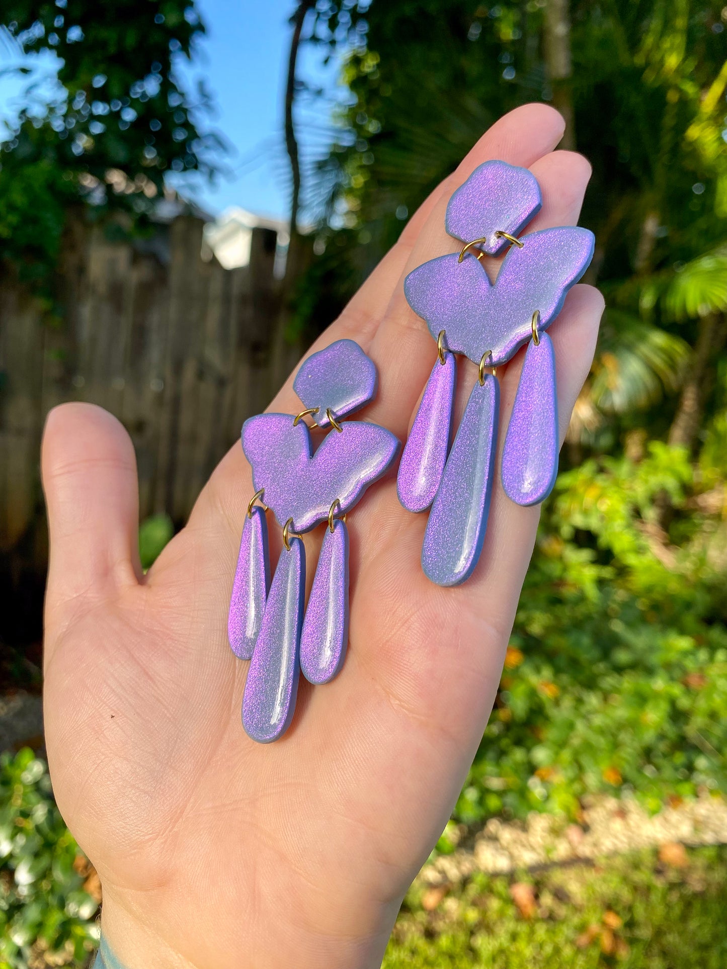 Chevron Statement Color Shift (Light Blue/Violet) Earrings