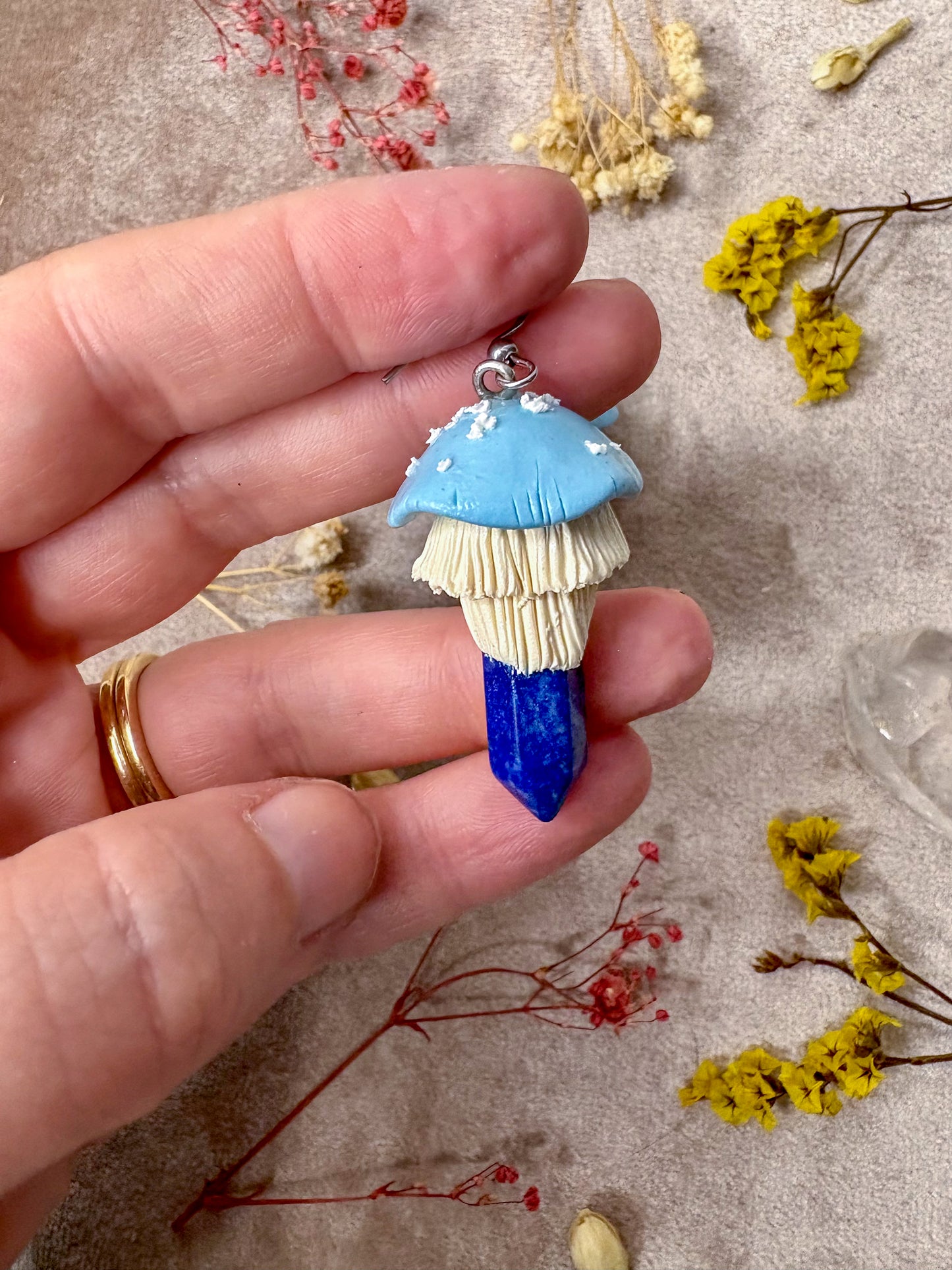 Lapis Lazuli Crystal Mushroom Earrings
