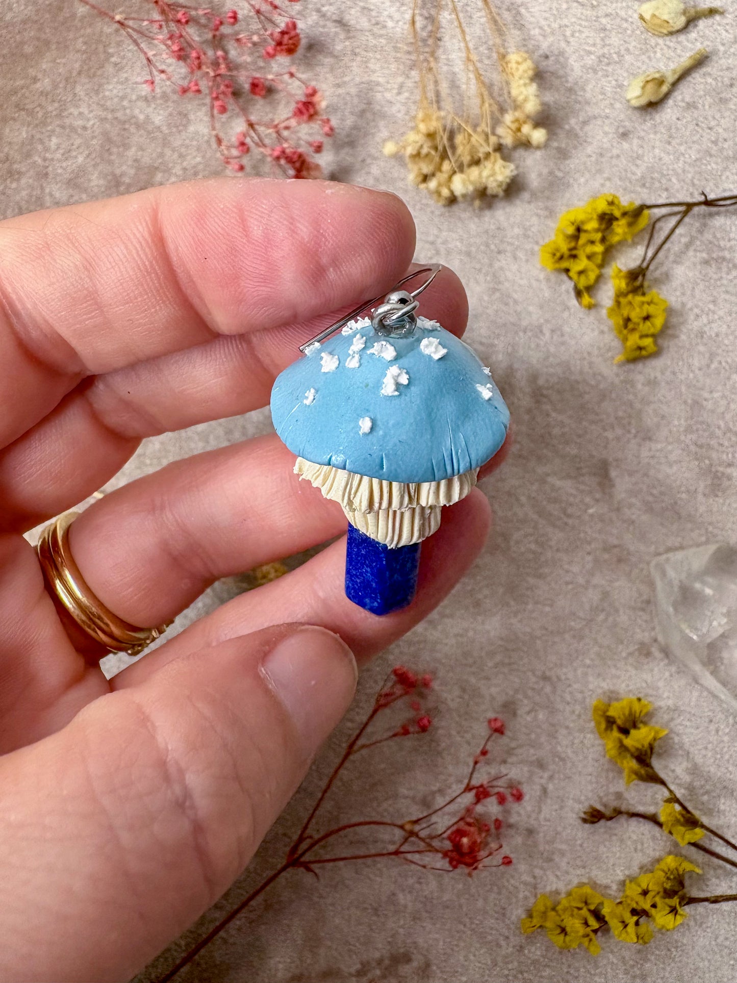 Lapis Lazuli Crystal Mushroom Earrings