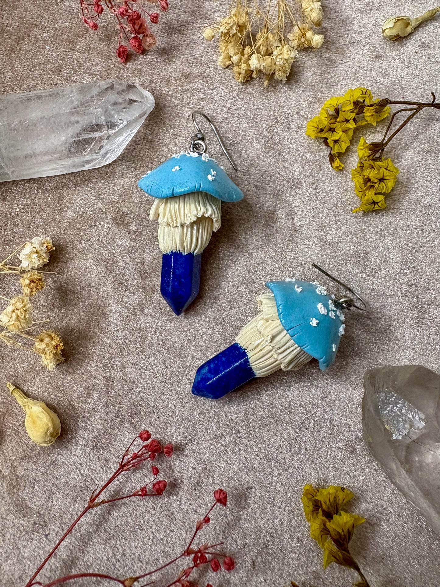 Lapis Lazuli Crystal Mushroom Earrings