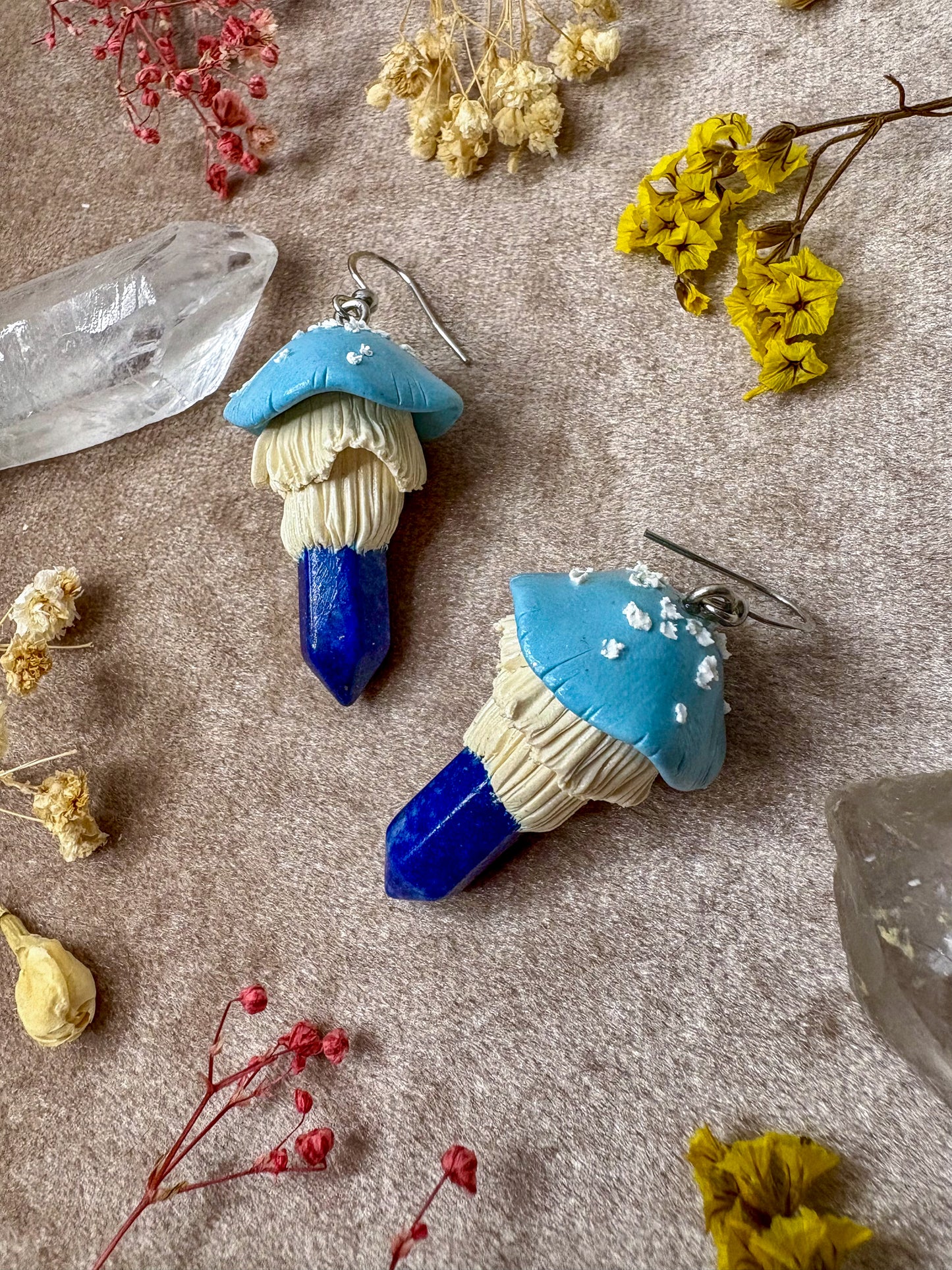 Lapis Lazuli Crystal Mushroom Earrings