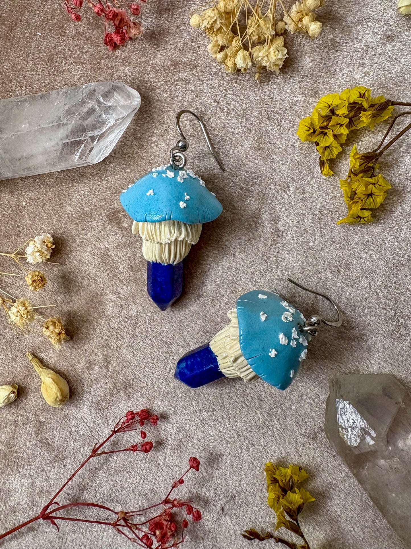 Lapis Lazuli Crystal Mushroom Earrings