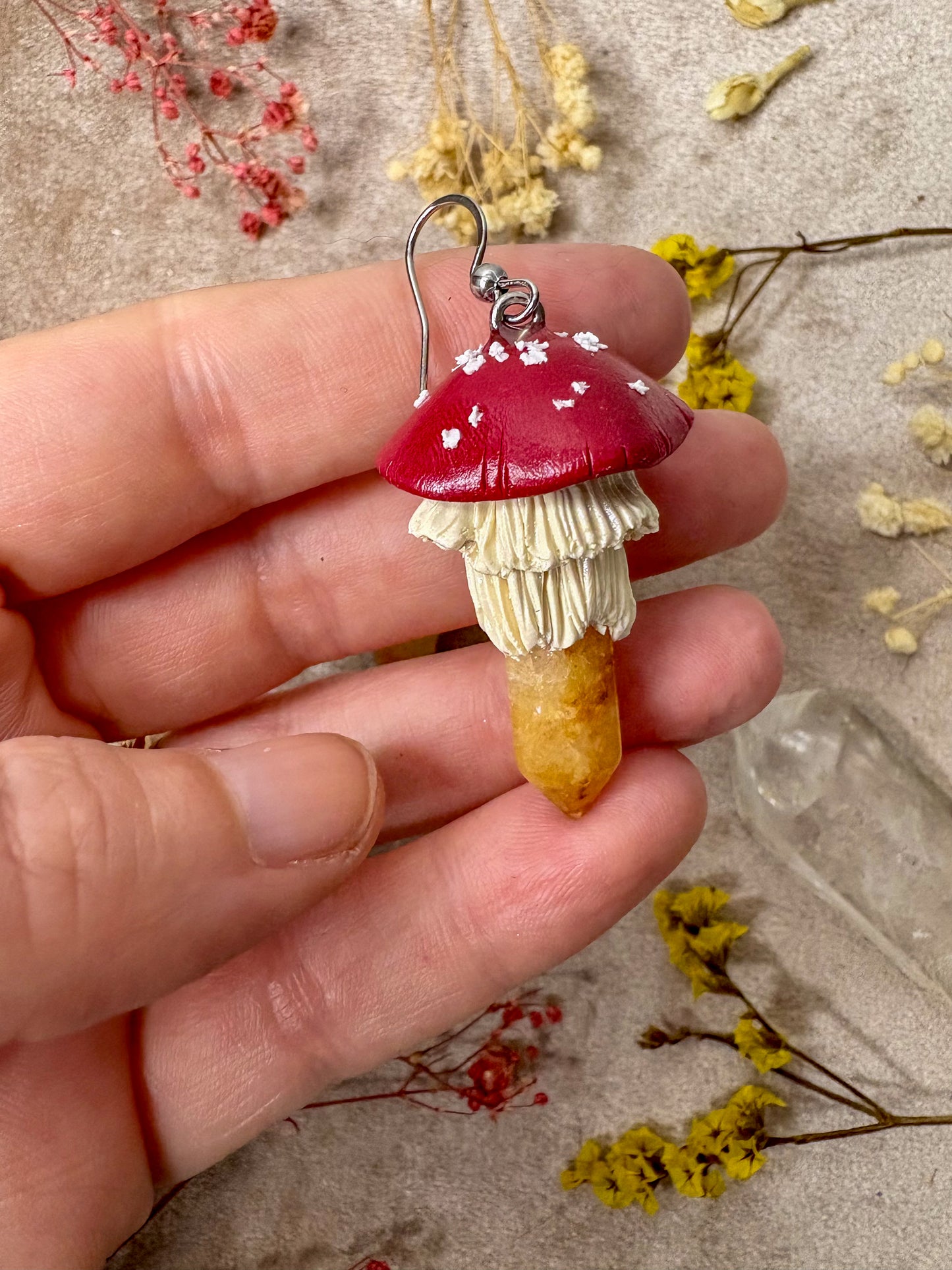 Yellow Aventurine Crystal Mushroom Earrings