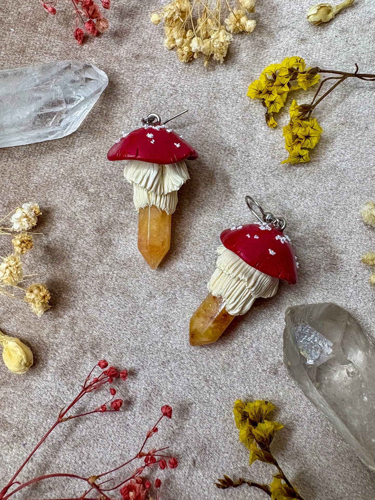 Yellow Aventurine Crystal Mushroom Earrings