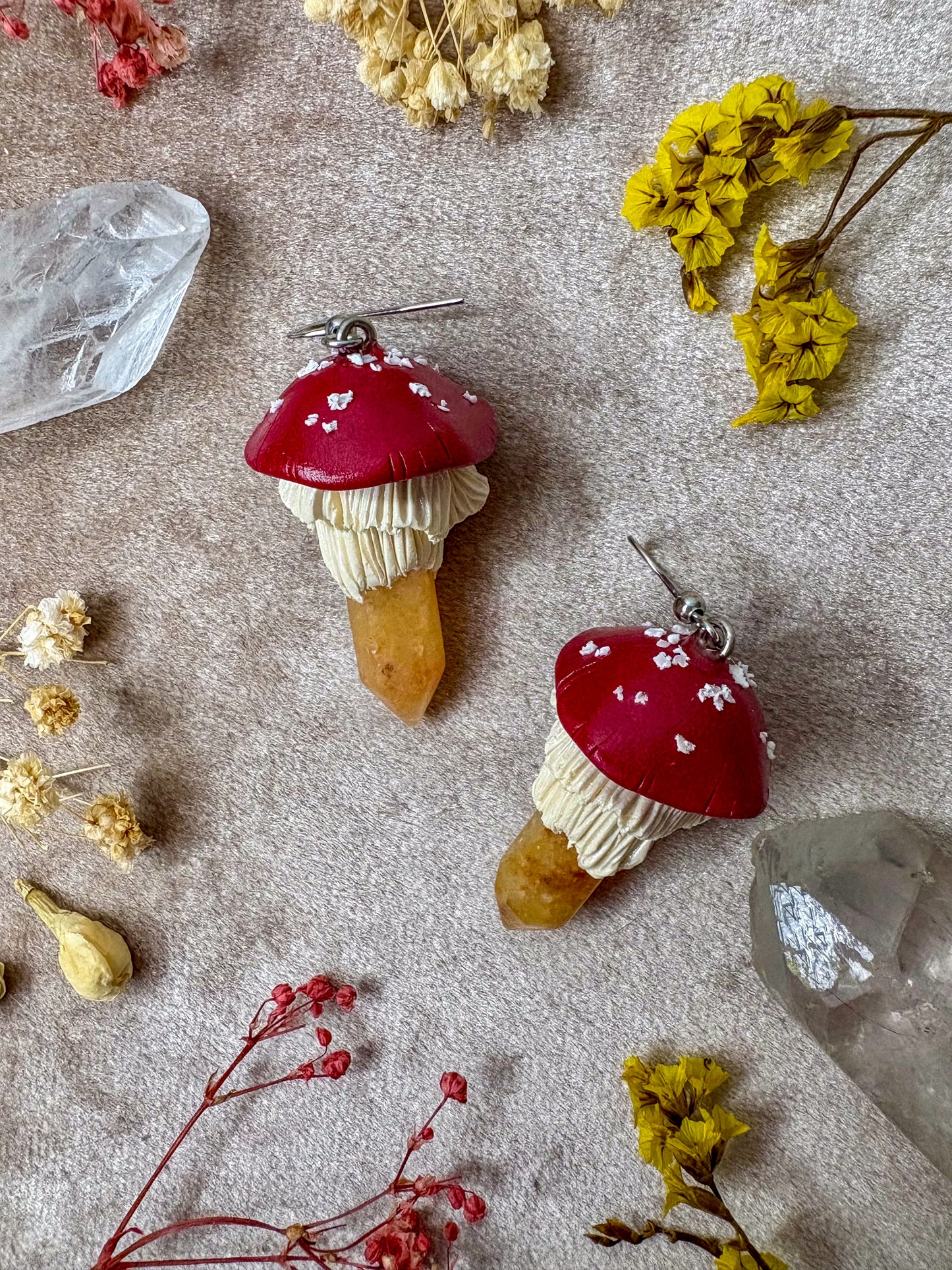 Yellow Aventurine Crystal Mushroom Earrings