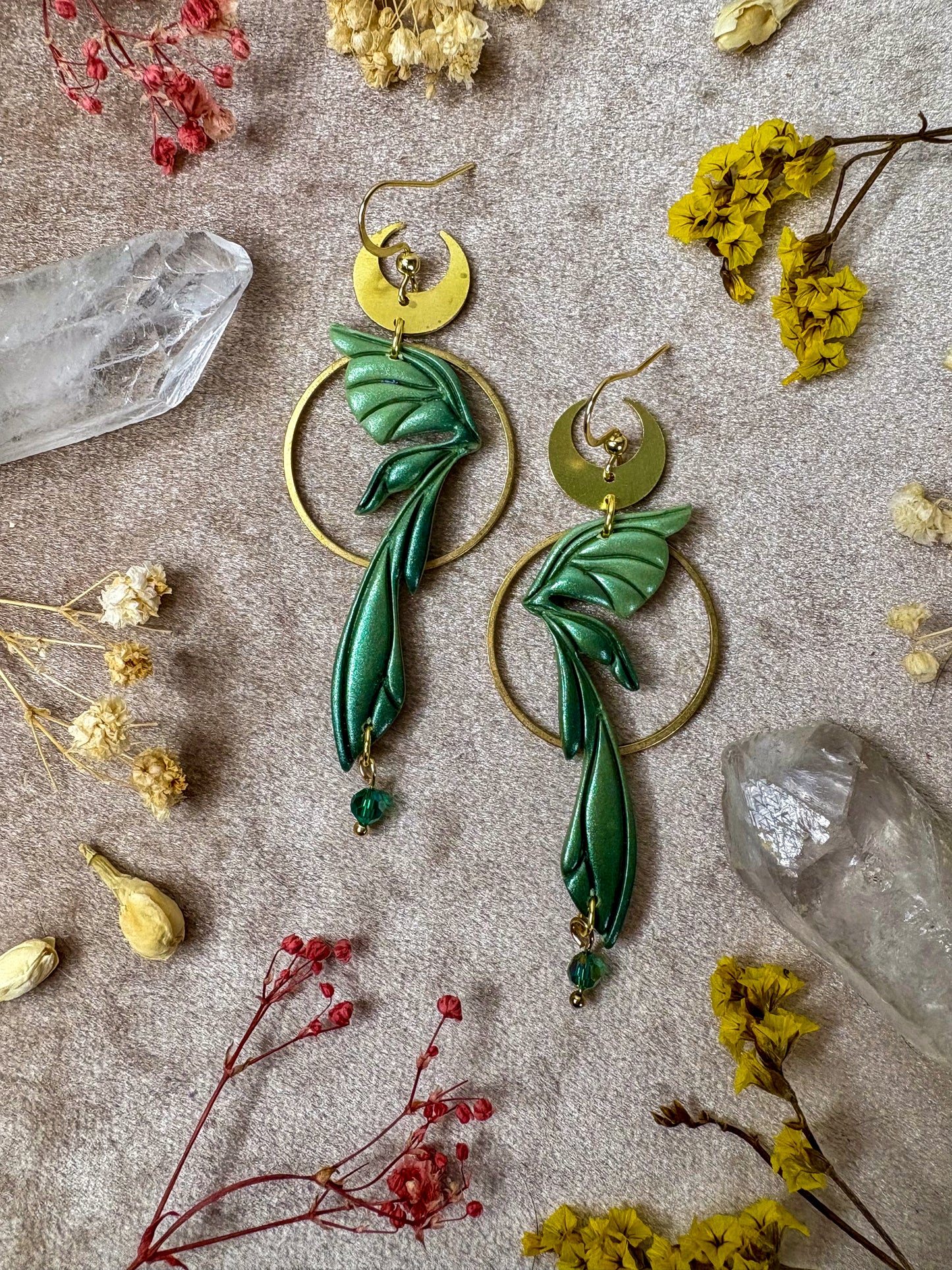 Gemstone Fairy Wing Earrings - Emerald