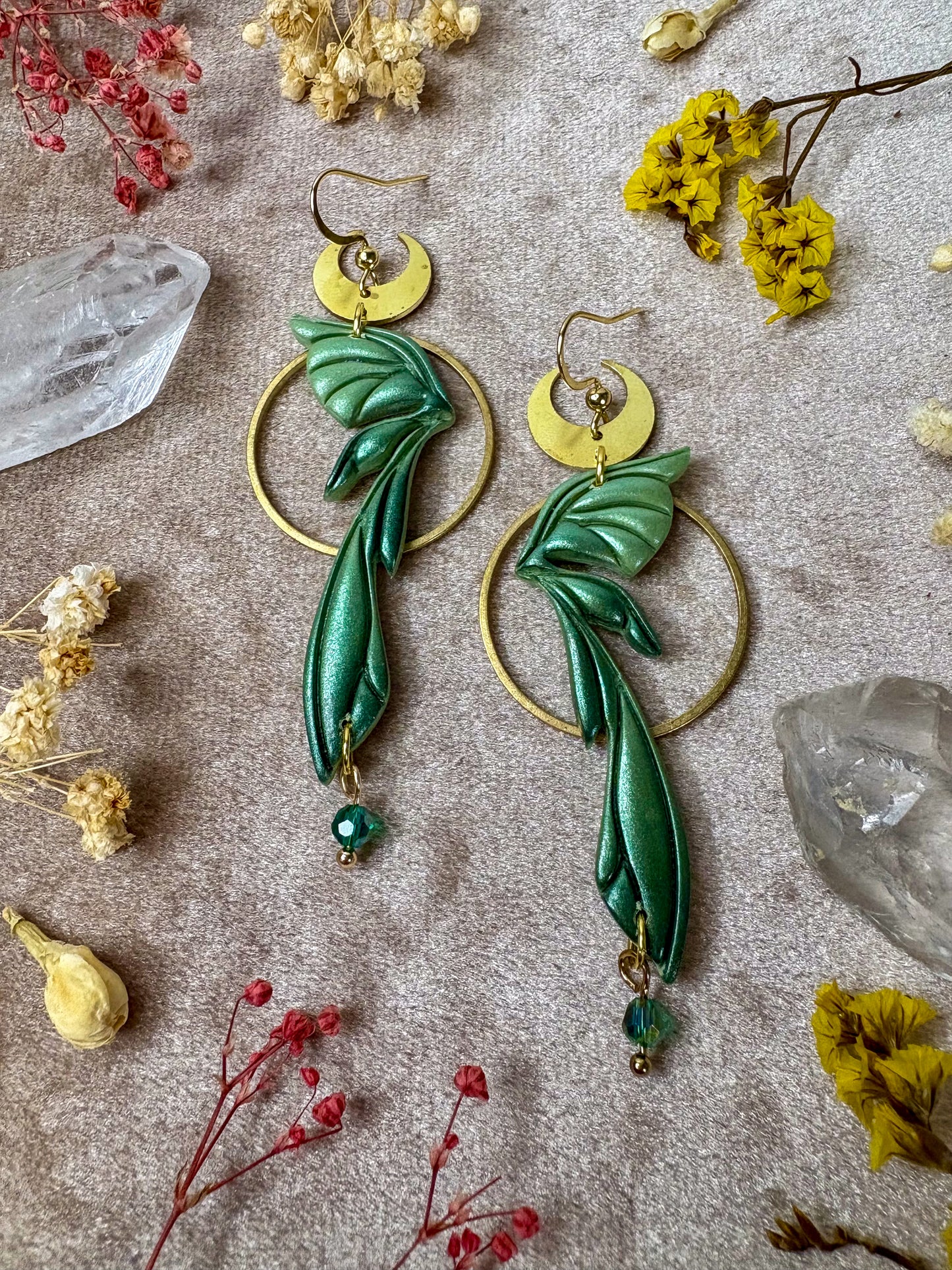 Gemstone Fairy Wing Earrings - Emerald