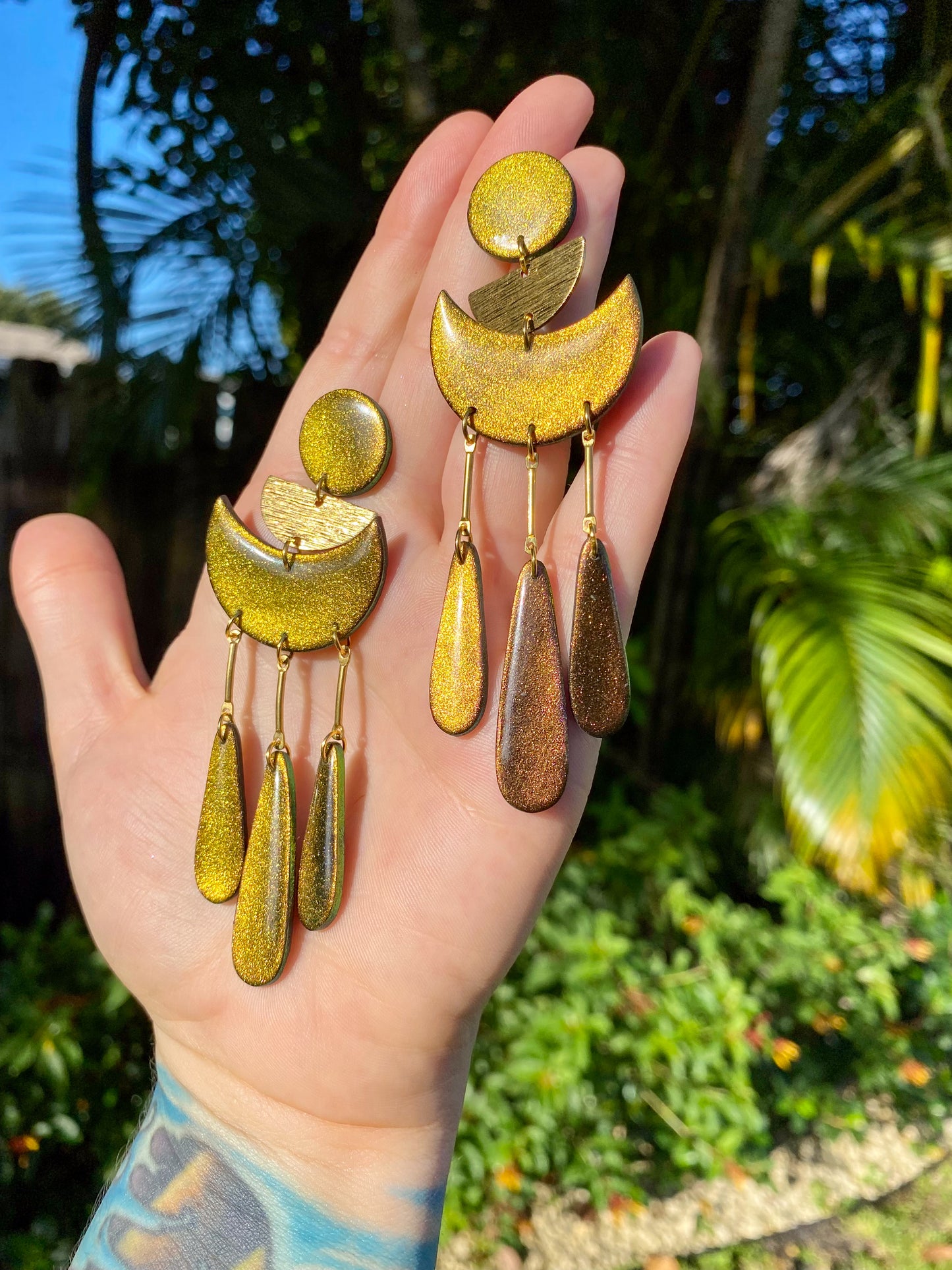 Moon Drop Color Shift (Bronze/Green) Earrings