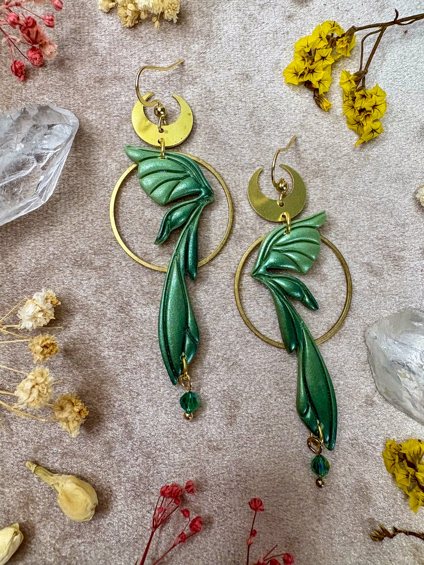 Gemstone Fairy Wing Earrings - Emerald