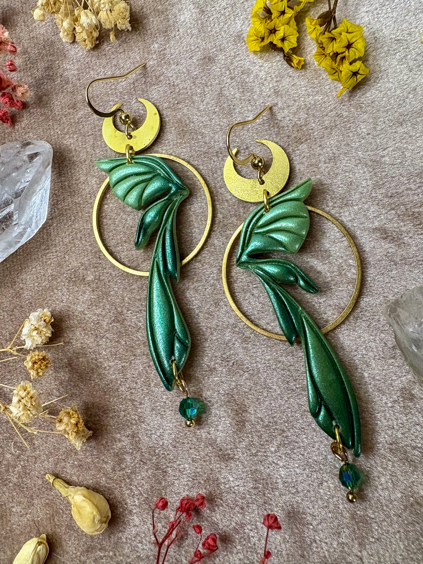 Gemstone Fairy Wing Earrings - Emerald