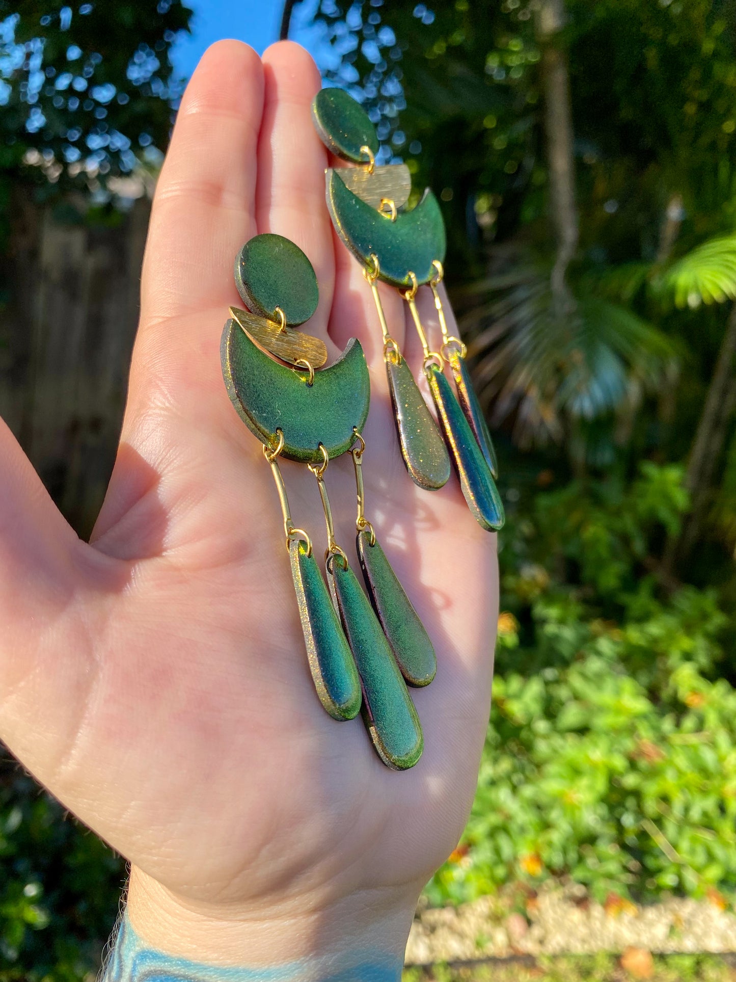 Moon Drop Color Shift (Bronze/Green) Earrings