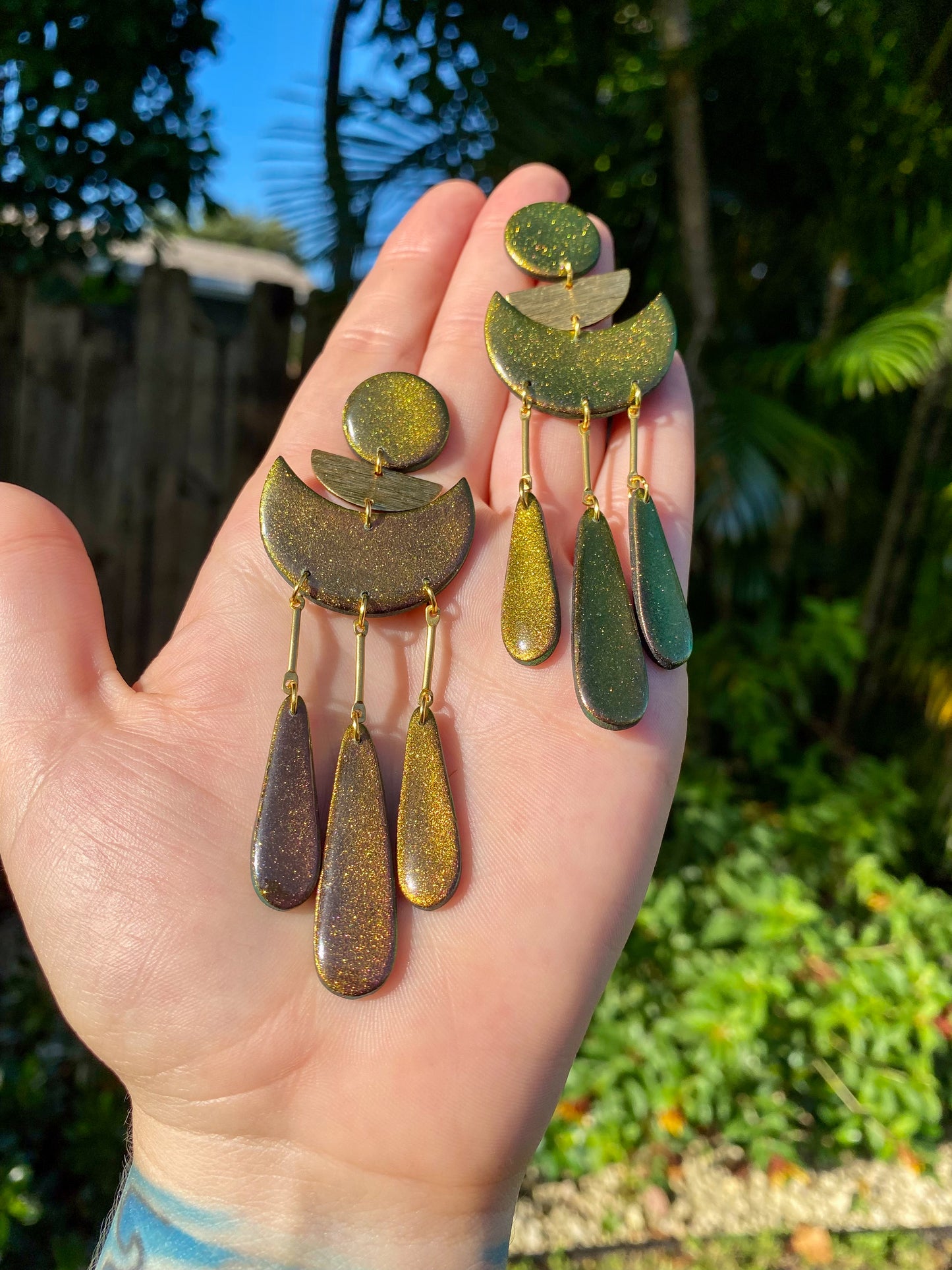 Moon Drop Color Shift (Bronze/Green) Earrings