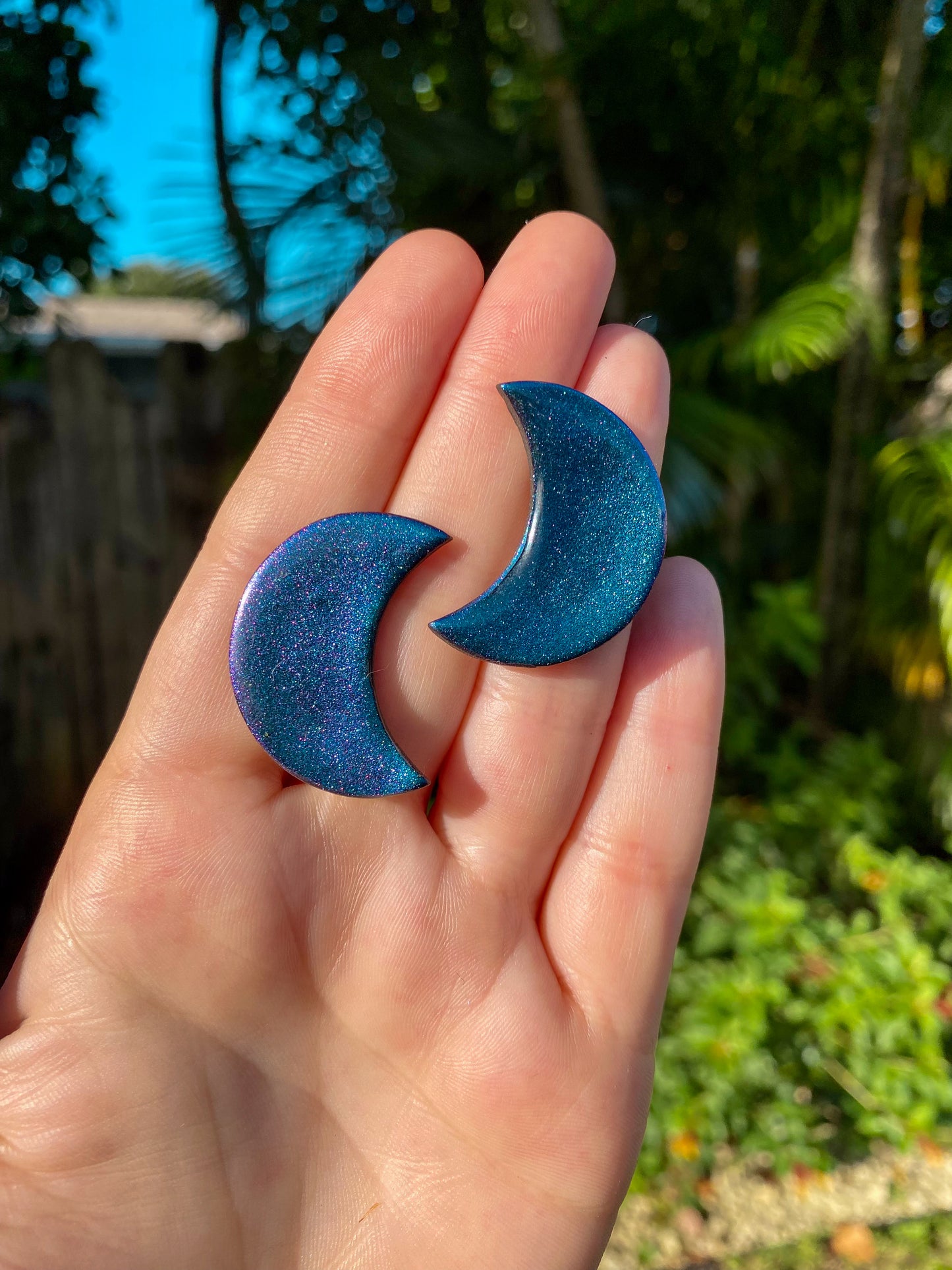 Large Moon Stud - Teal/Blue/Purple Color Shift