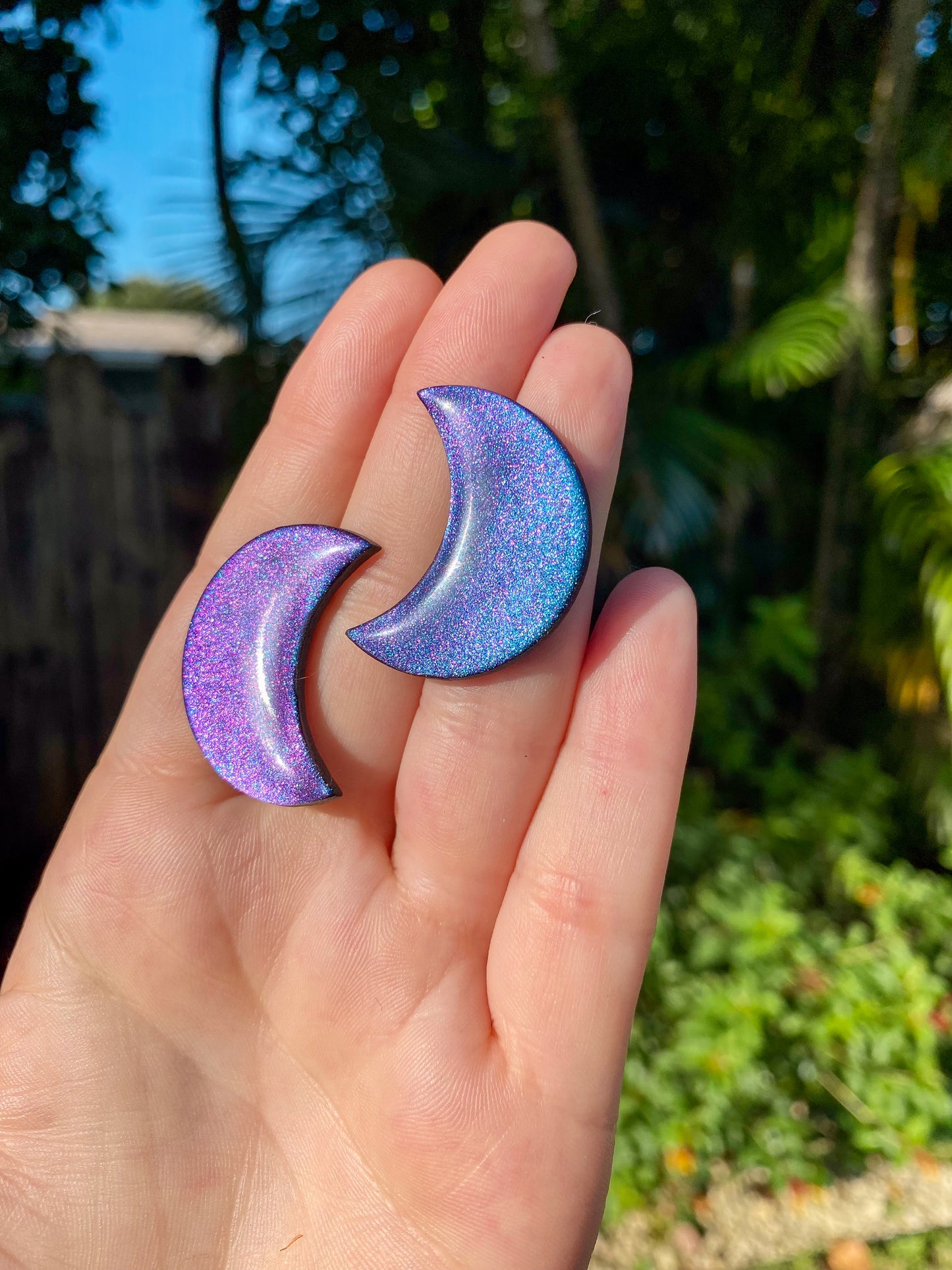 Large Moon Stud - Teal/Blue/Purple Color Shift