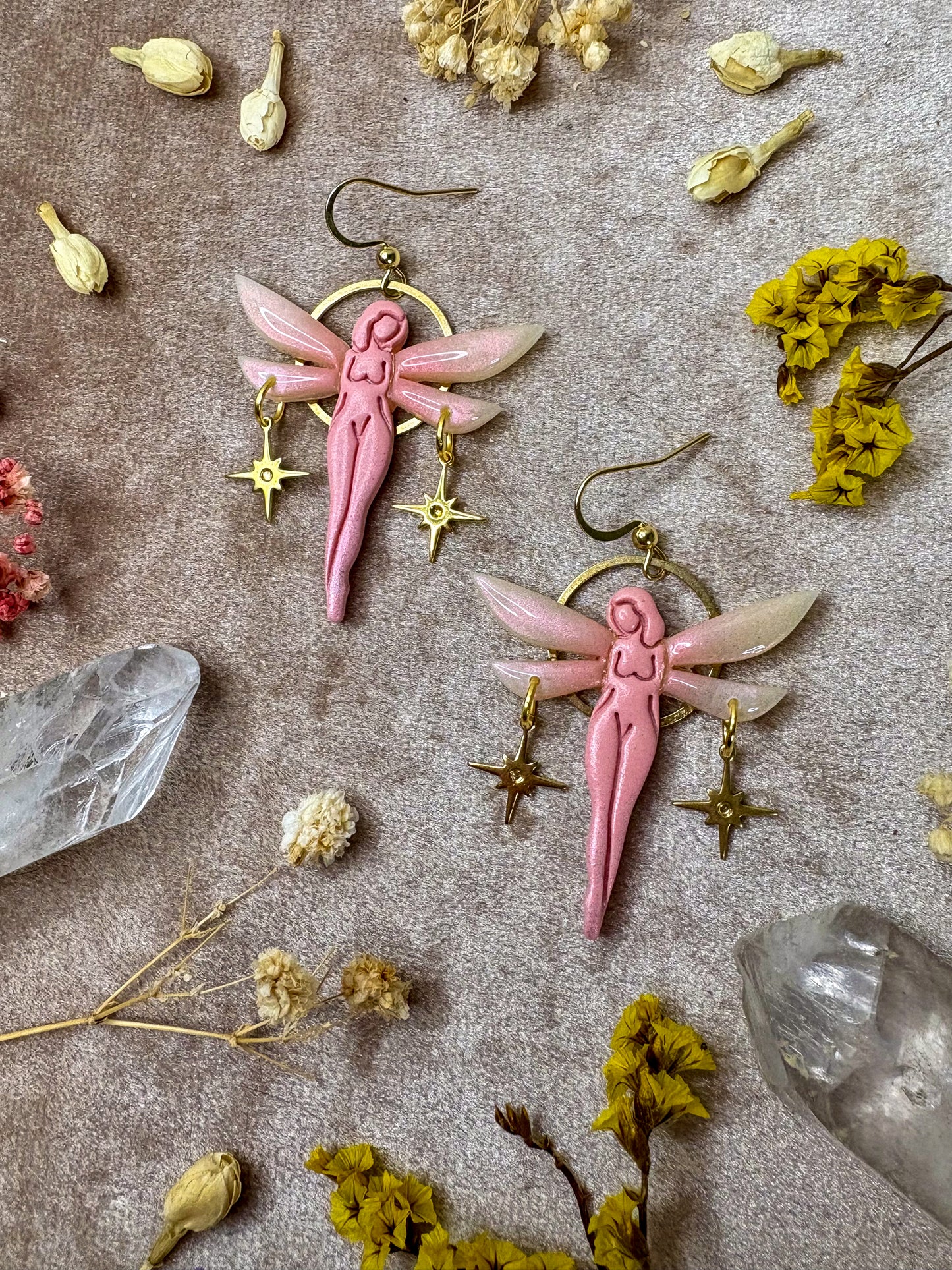 Gold Pastel Floating Fairy Earrings