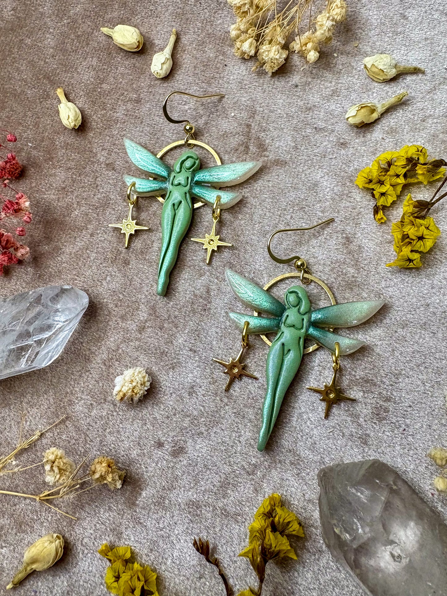 Gold Pastel Floating Fairy Earrings