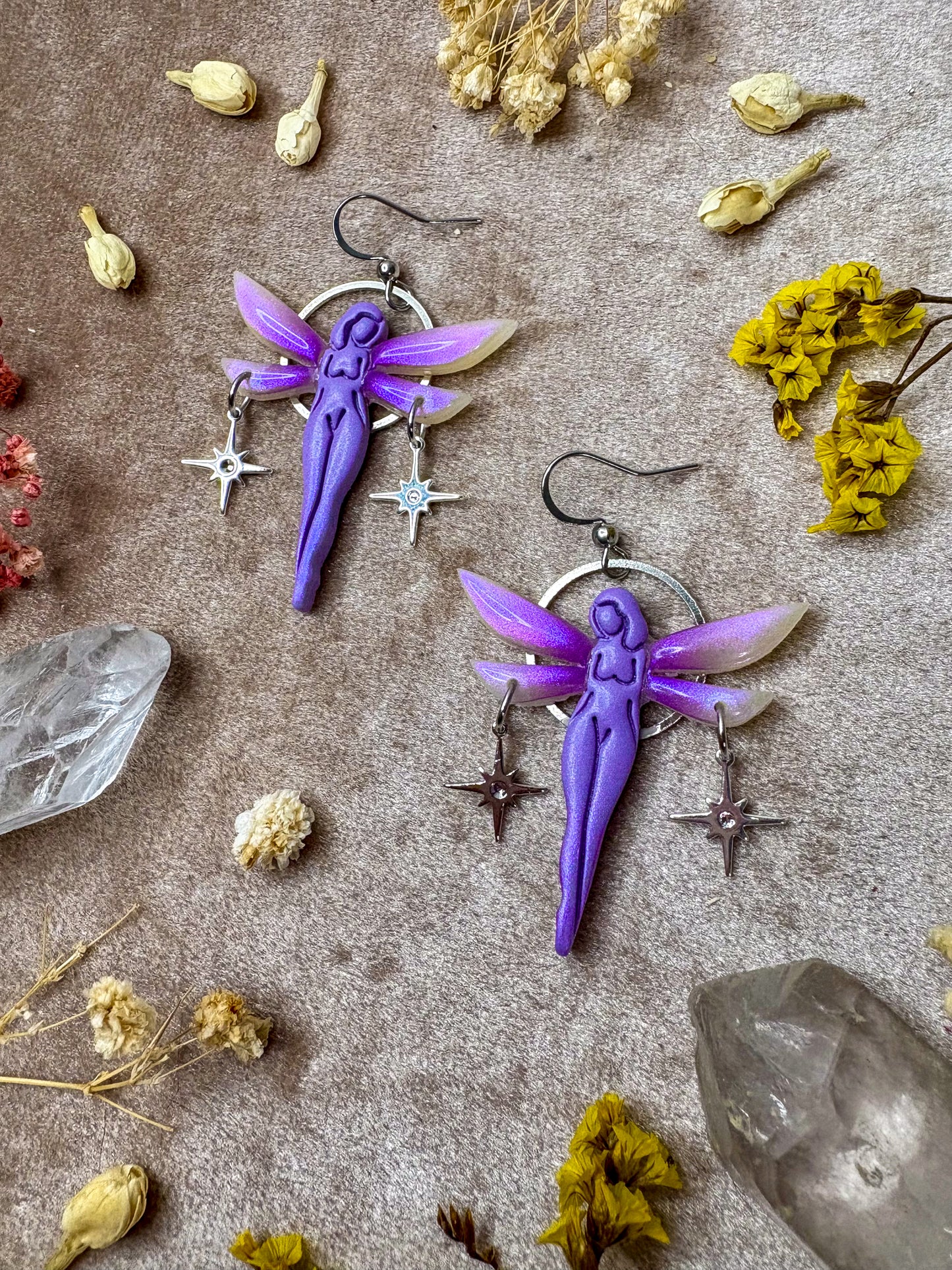 Silver Pastel Floating Fairy Earrings