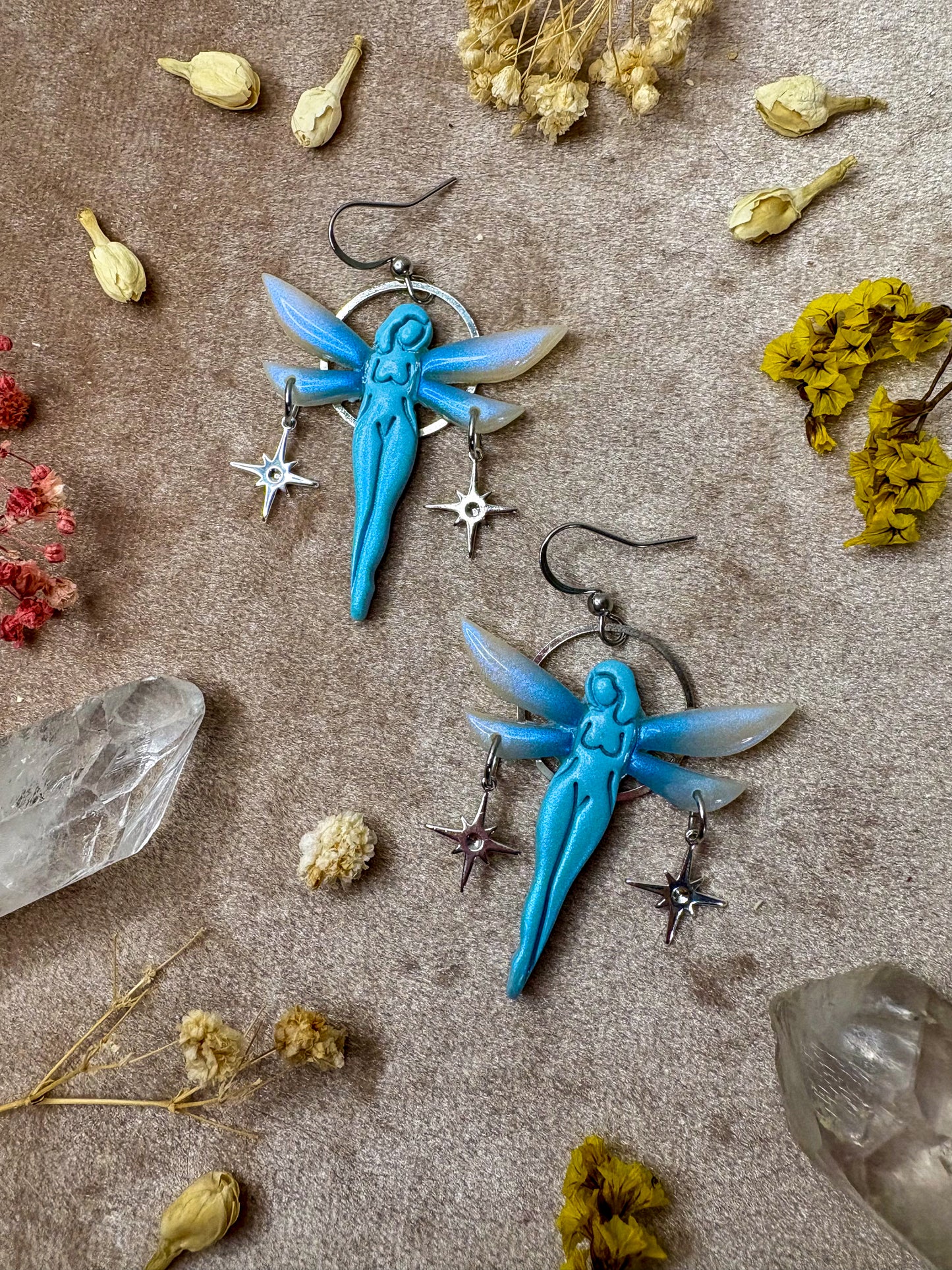 Silver Pastel Floating Fairy Earrings