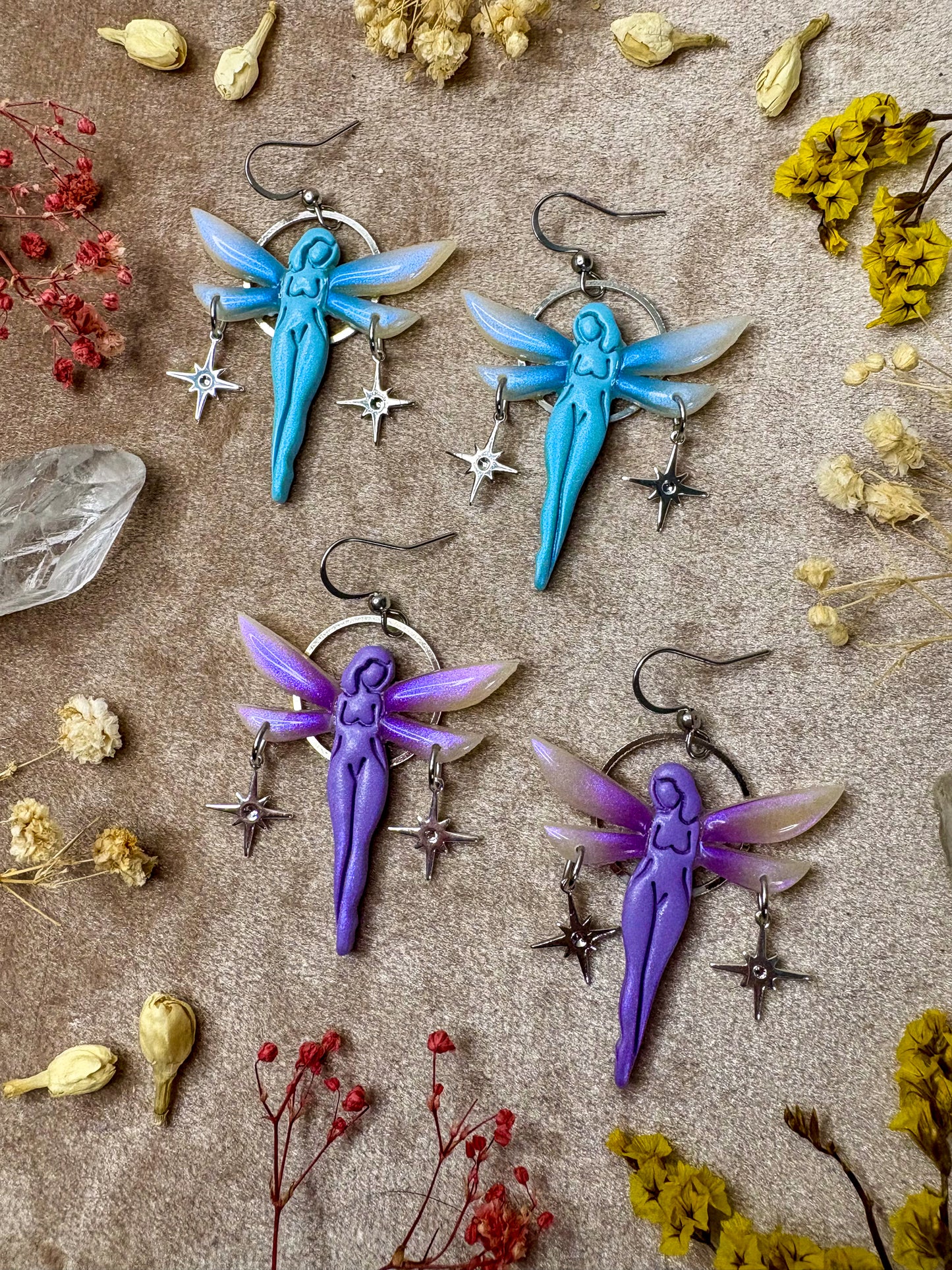 Silver Pastel Floating Fairy Earrings