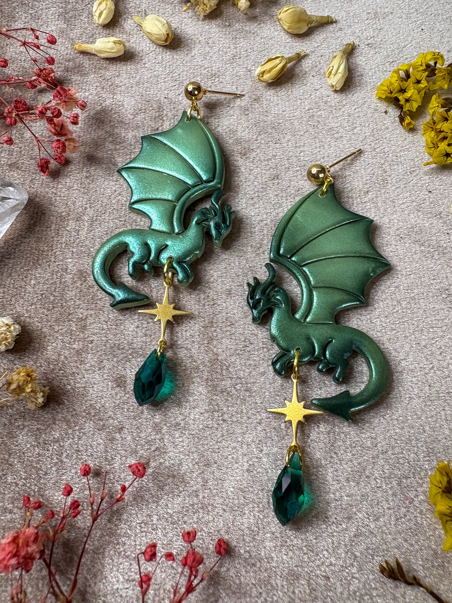 Green Perch Dragon Earrings