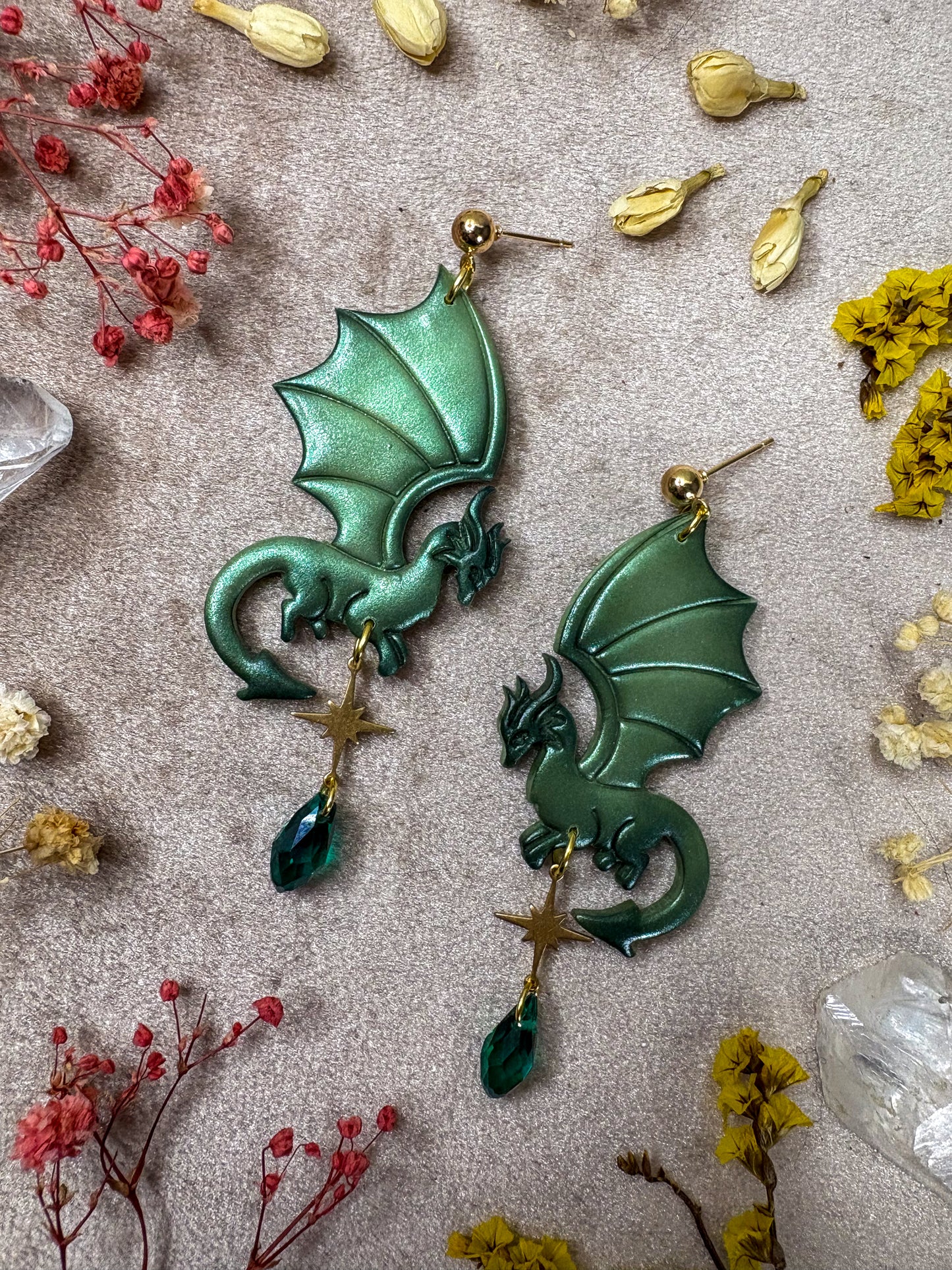 Green Perch Dragon Earrings