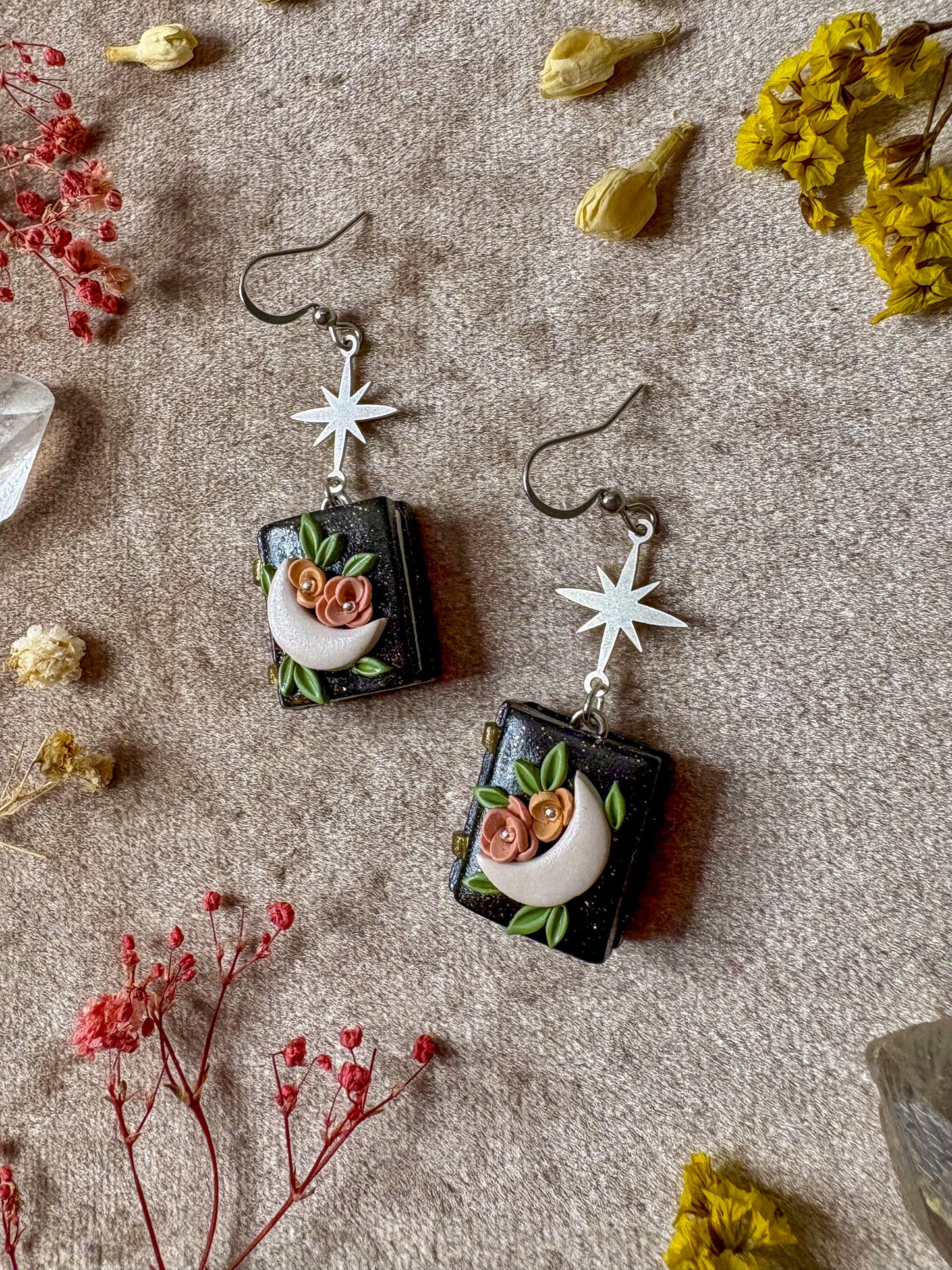 Floral Moon Book Earrings