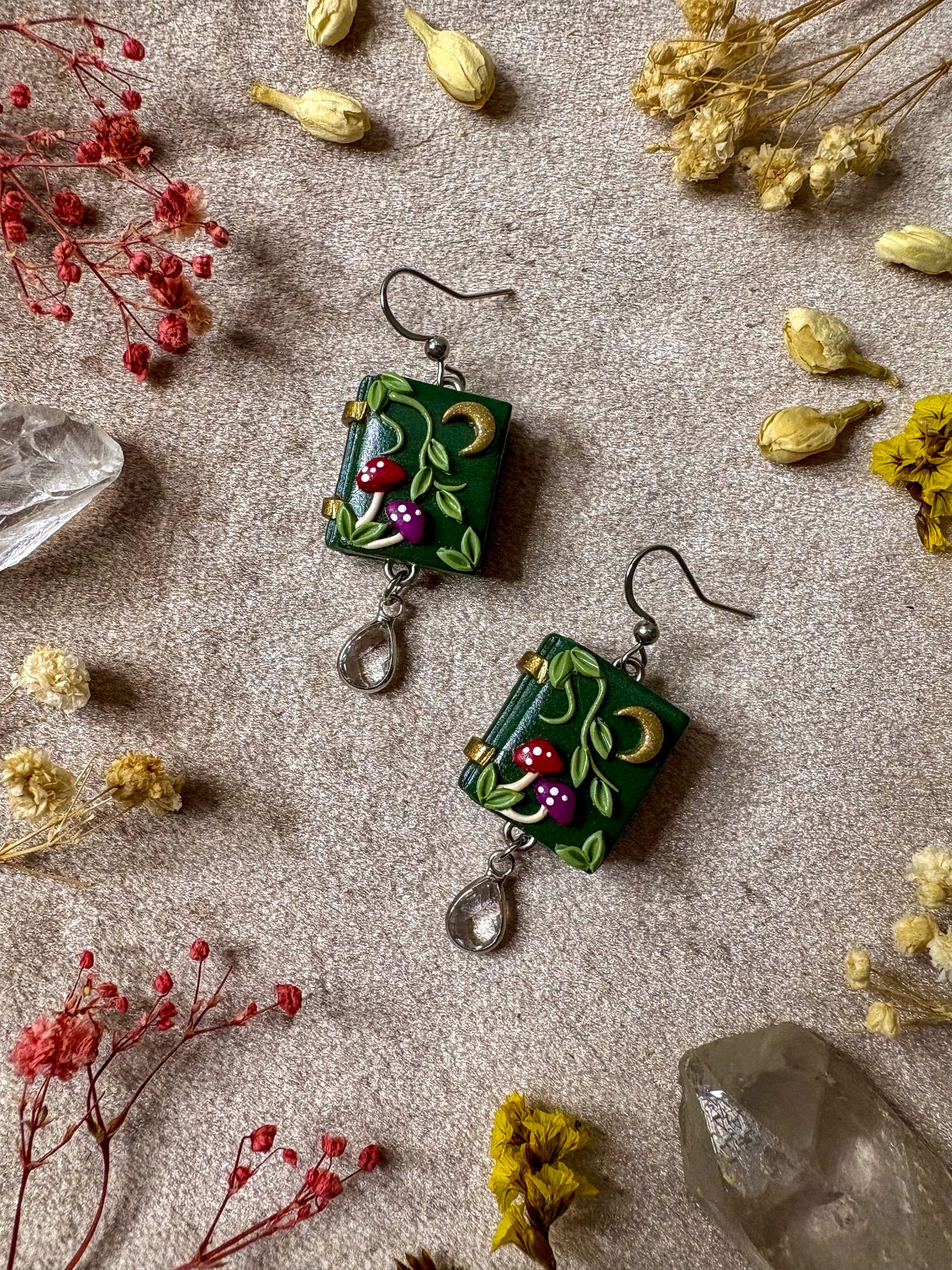 Green Mushroom Book Earrings