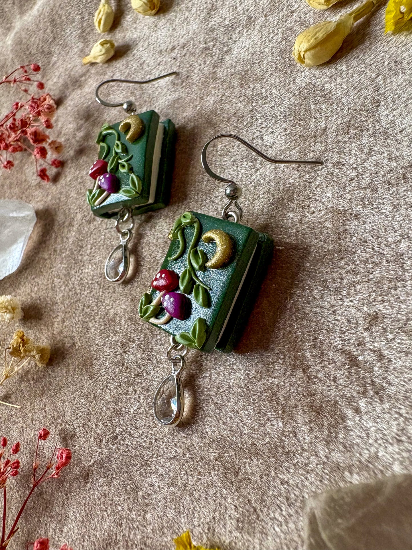 Green Mushroom Book Earrings